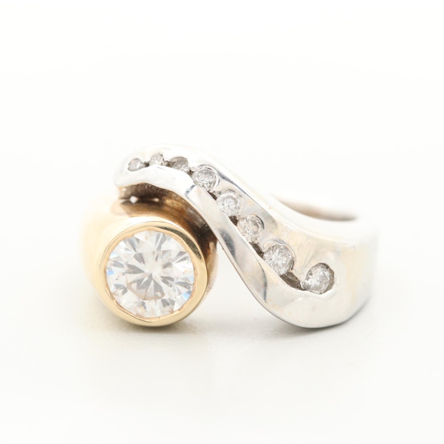 14K White and Yellow Gold Moissanite and Diamond Ring