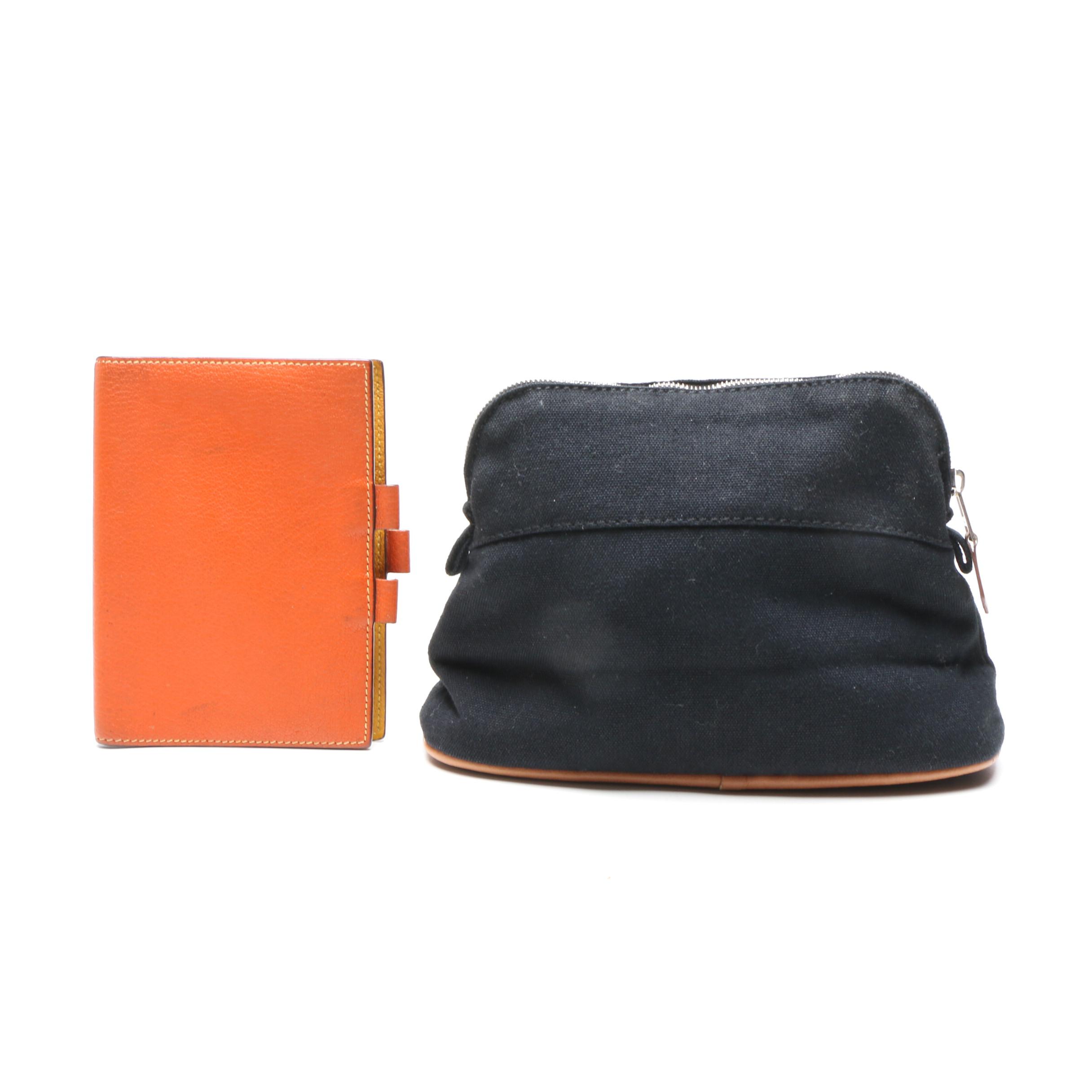Hermès Paris Two-Tone Clemence Leather Agenda Cover and Canvas Travel Pouch