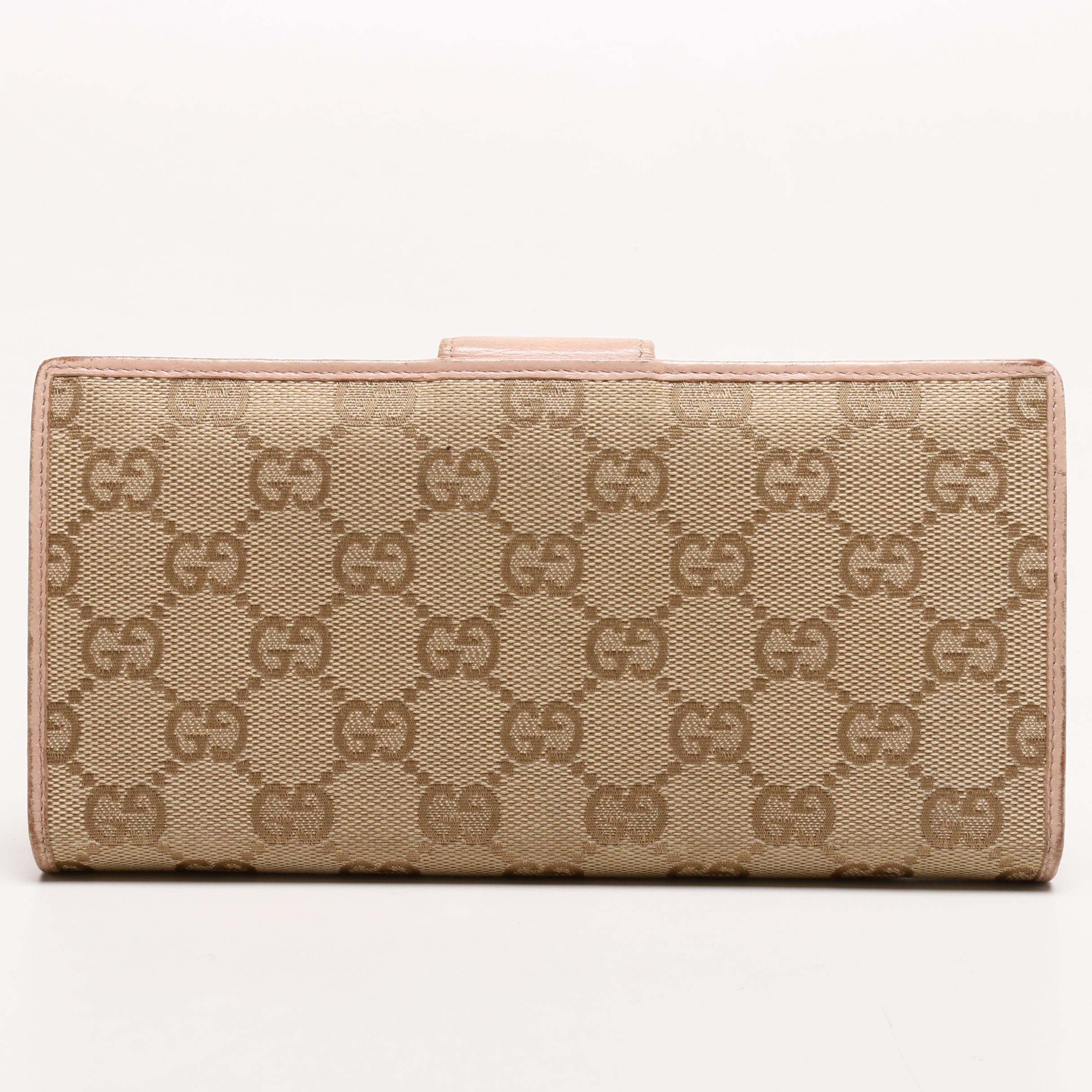 Gucci GG Canvas and Pink Leather Bifold Wallet