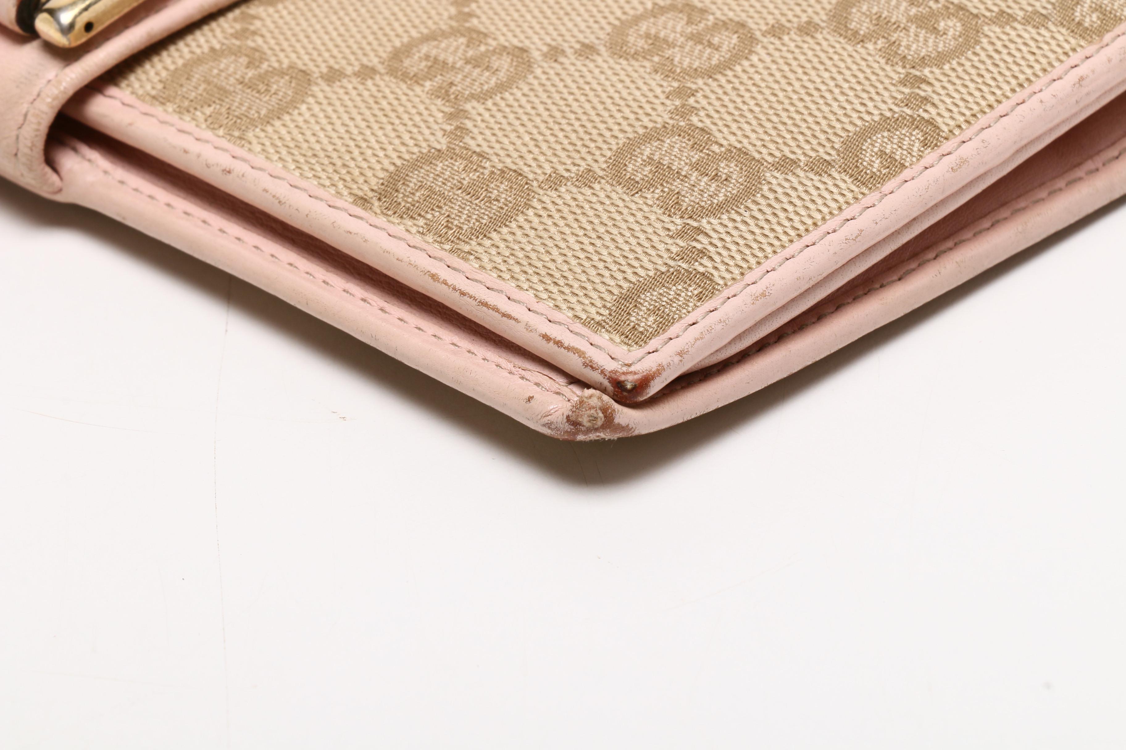 Gucci GG Canvas and Pink Leather Bifold Wallet