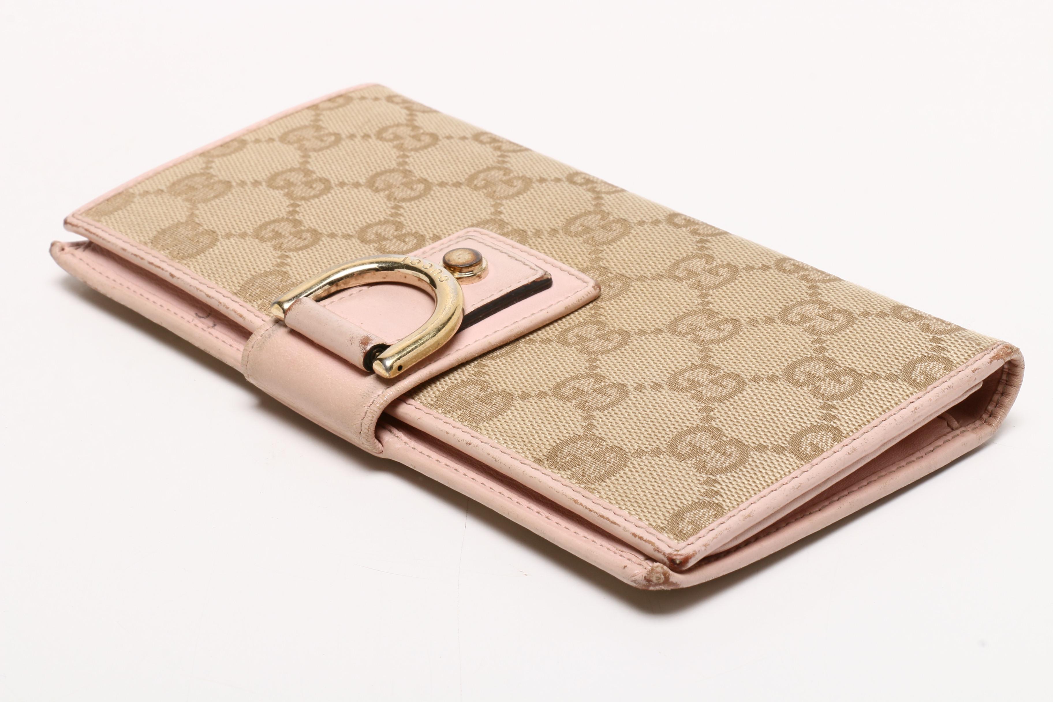 Gucci GG Canvas and Pink Leather Bifold Wallet