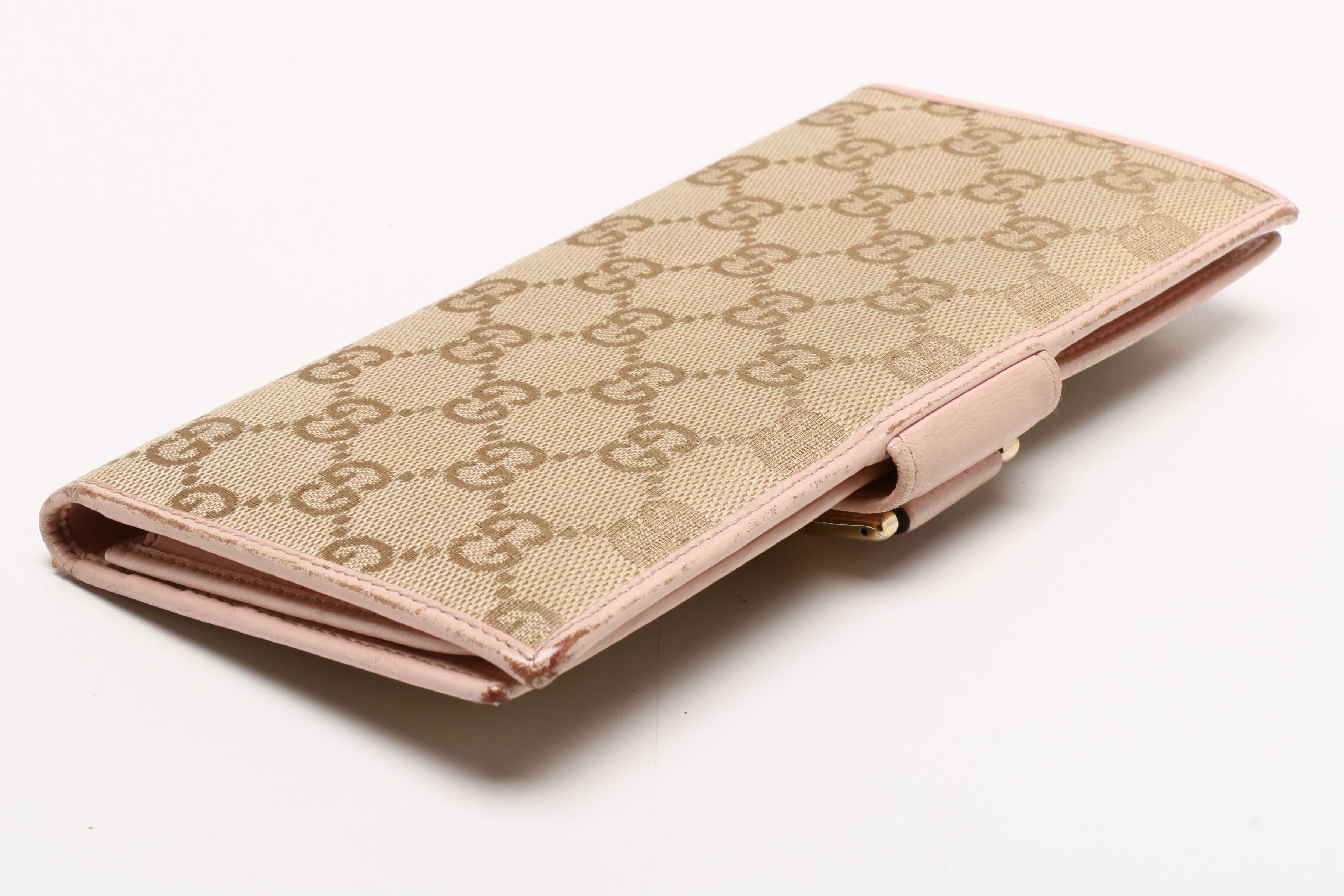 Gucci GG Canvas and Pink Leather Bifold Wallet