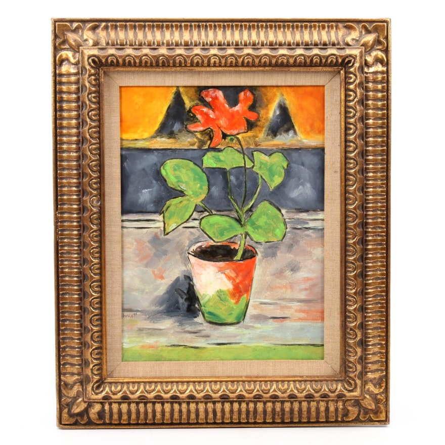 Threatt Abstract Oil Painting of Potted Flowering Plant