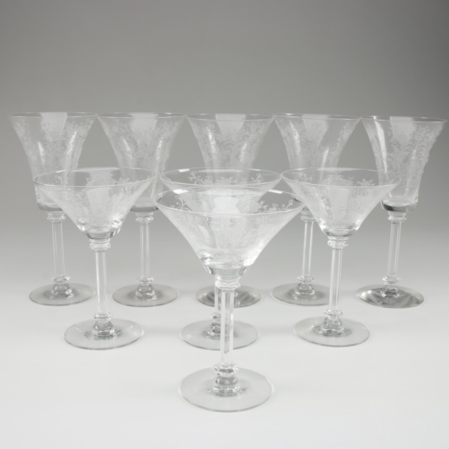 Etched Floral Pattern Wine and Martini Glasses