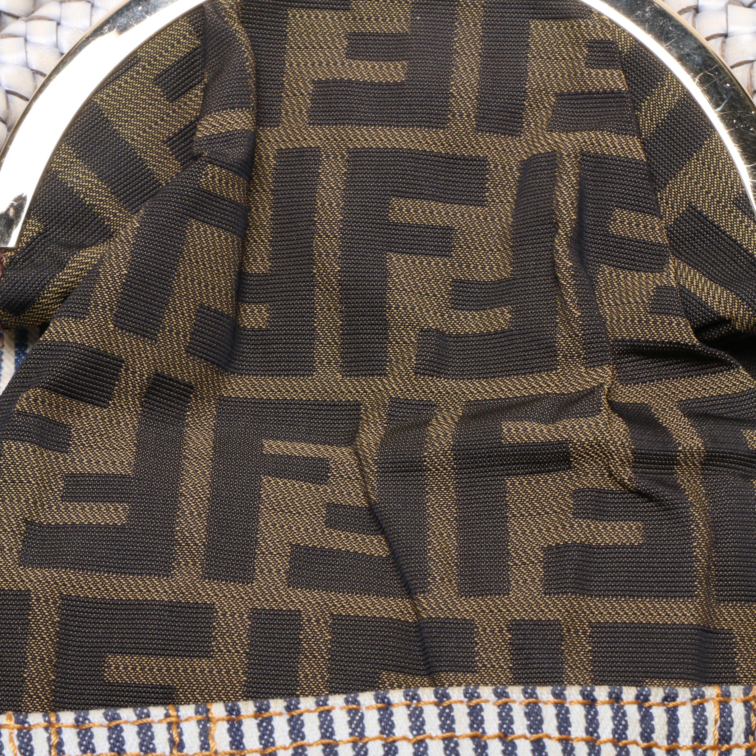 Fendi Denim Striped Jeans Seersucker Spy Bag with Woven Leather Handles
