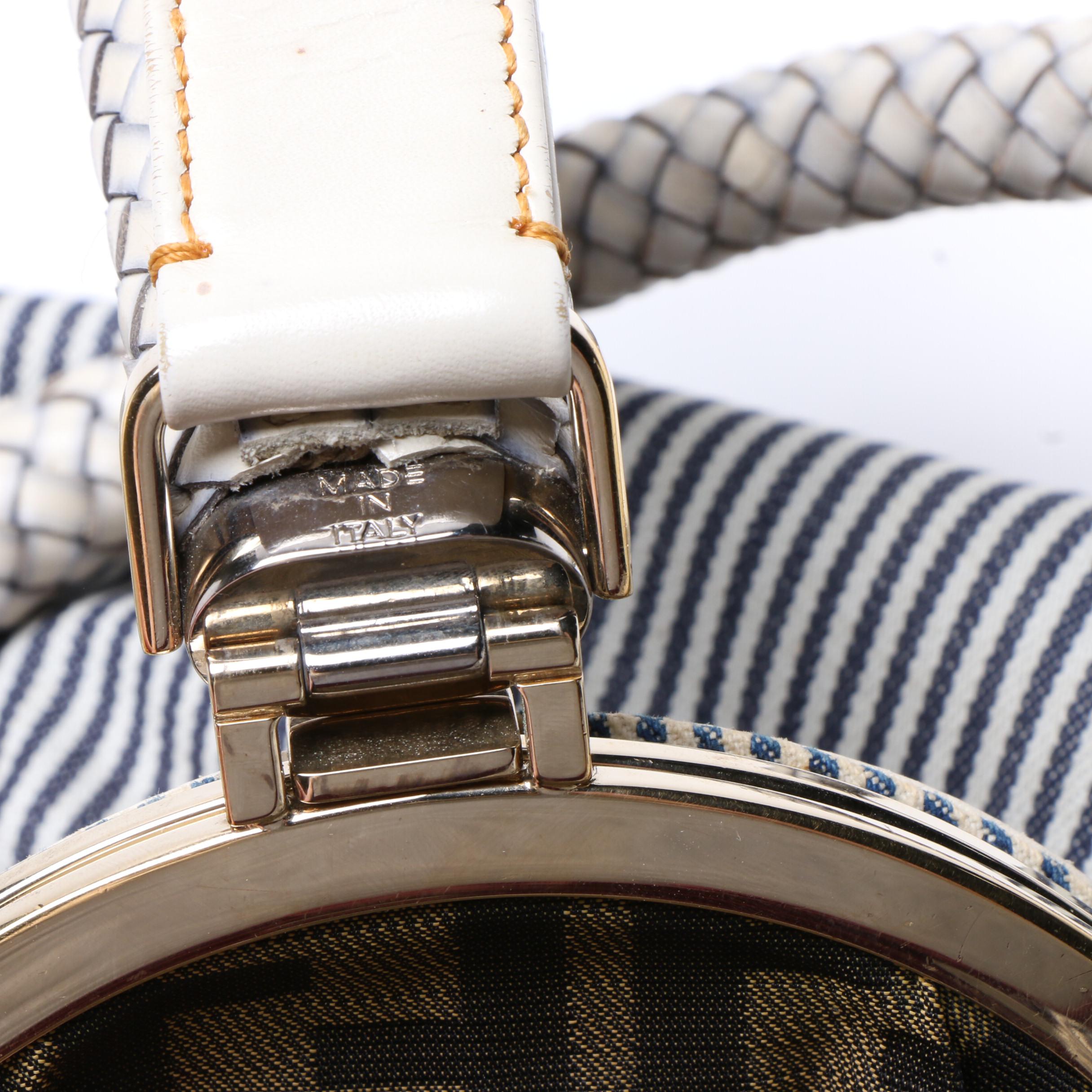 Fendi Denim Striped Jeans Seersucker Spy Bag with Woven Leather Handles