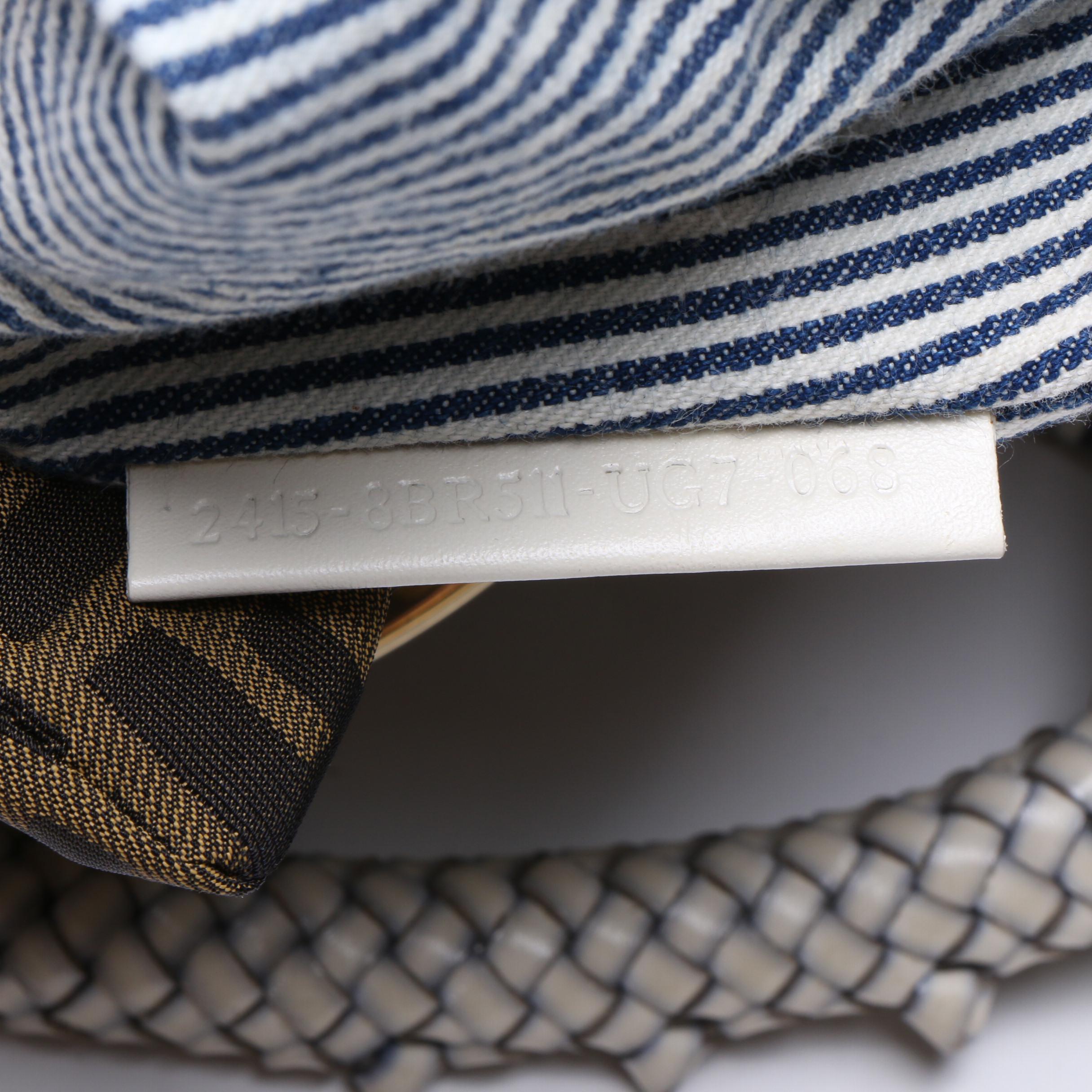 Fendi Denim Striped Jeans Seersucker Spy Bag with Woven Leather Handles