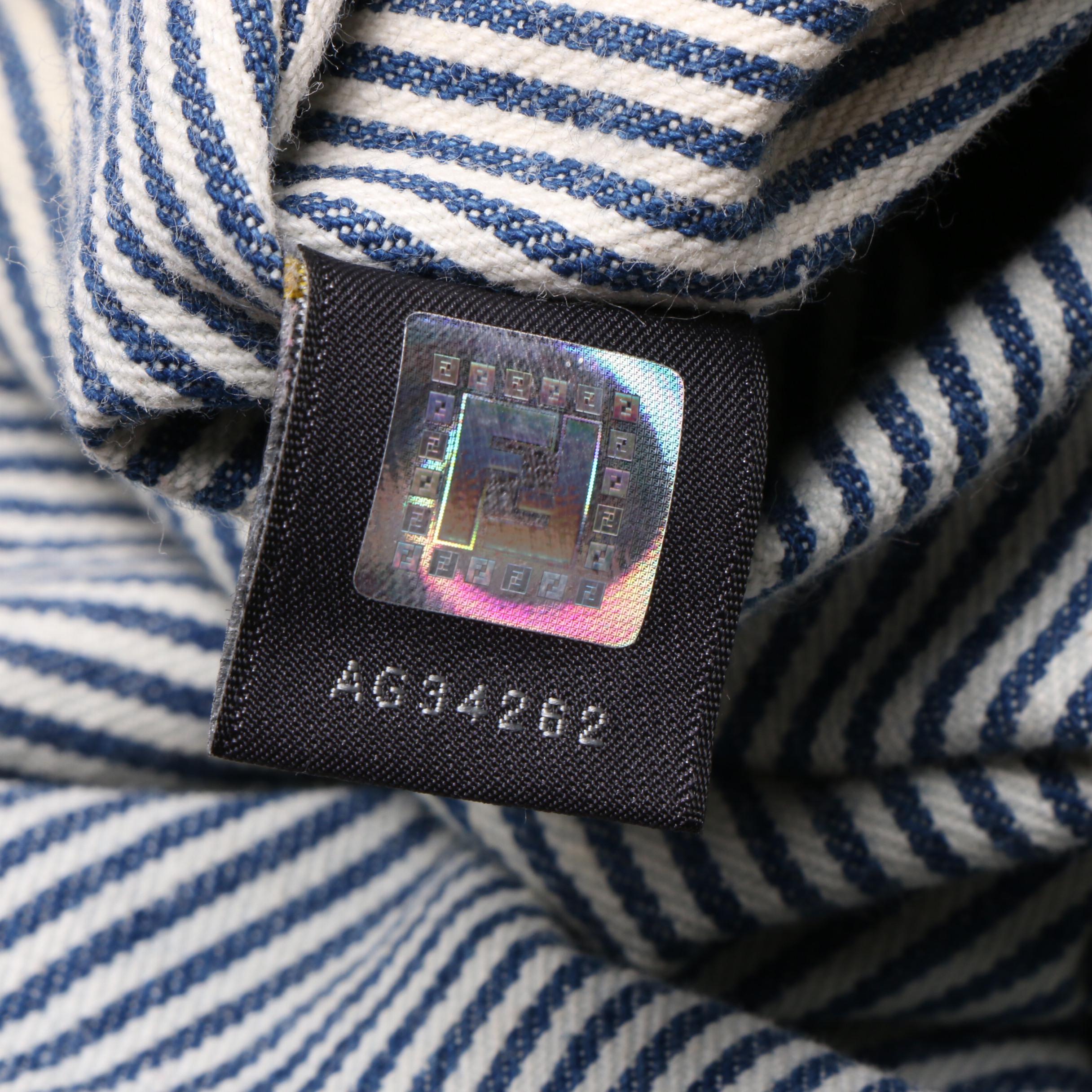 Fendi Denim Striped Jeans Seersucker Spy Bag with Woven Leather Handles