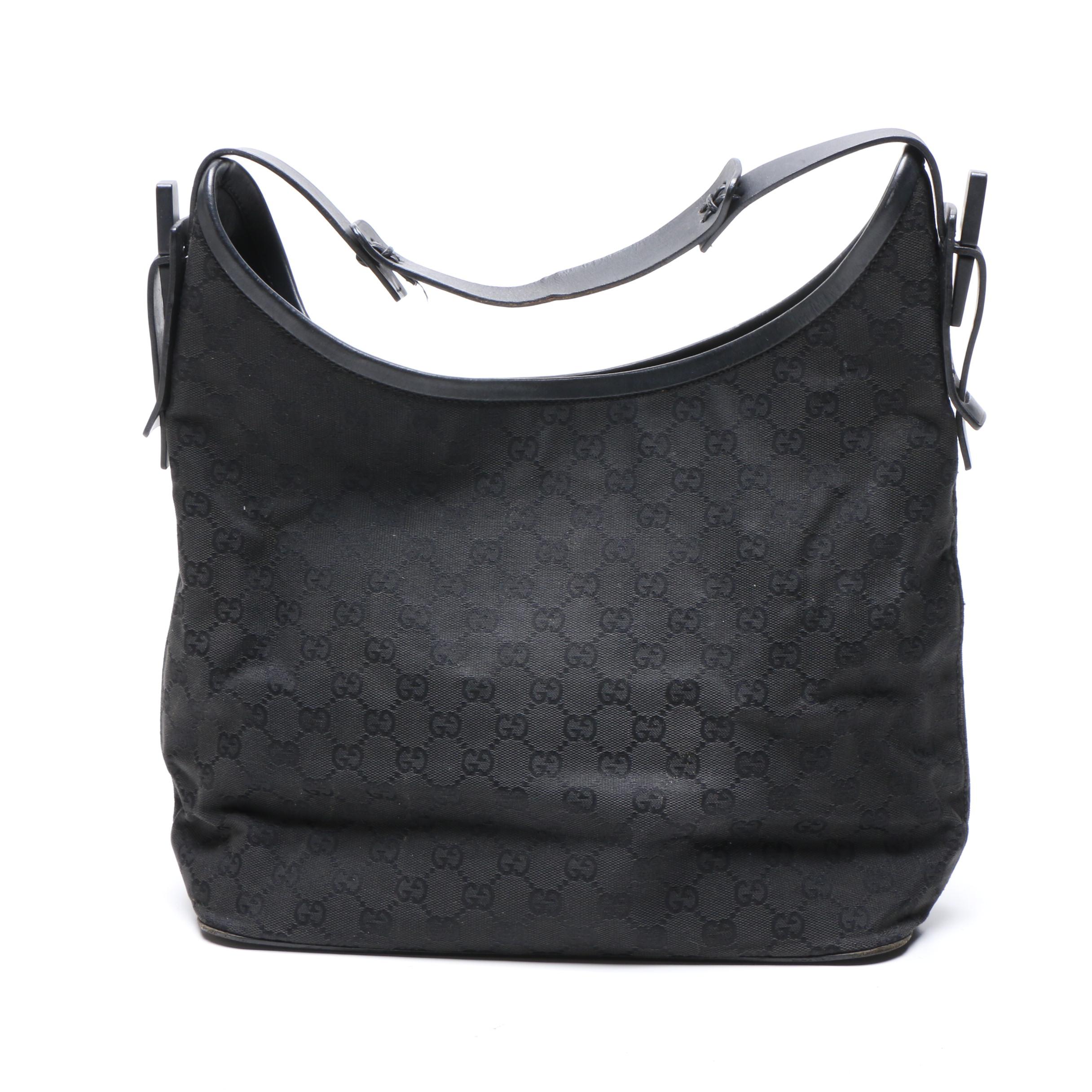 Gucci Black GG Canvas Hobo Shoulder Bag