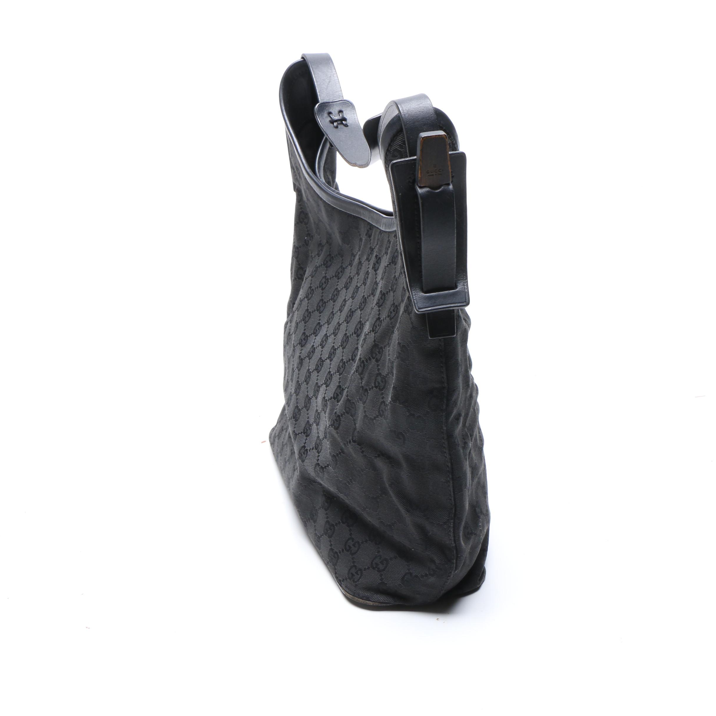 Gucci Black GG Canvas Hobo Shoulder Bag