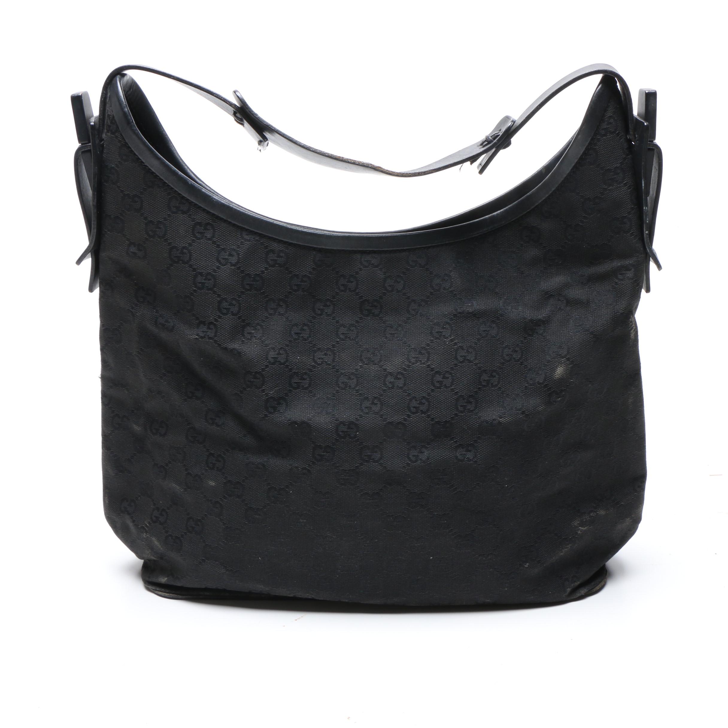 Gucci Black GG Canvas Hobo Shoulder Bag