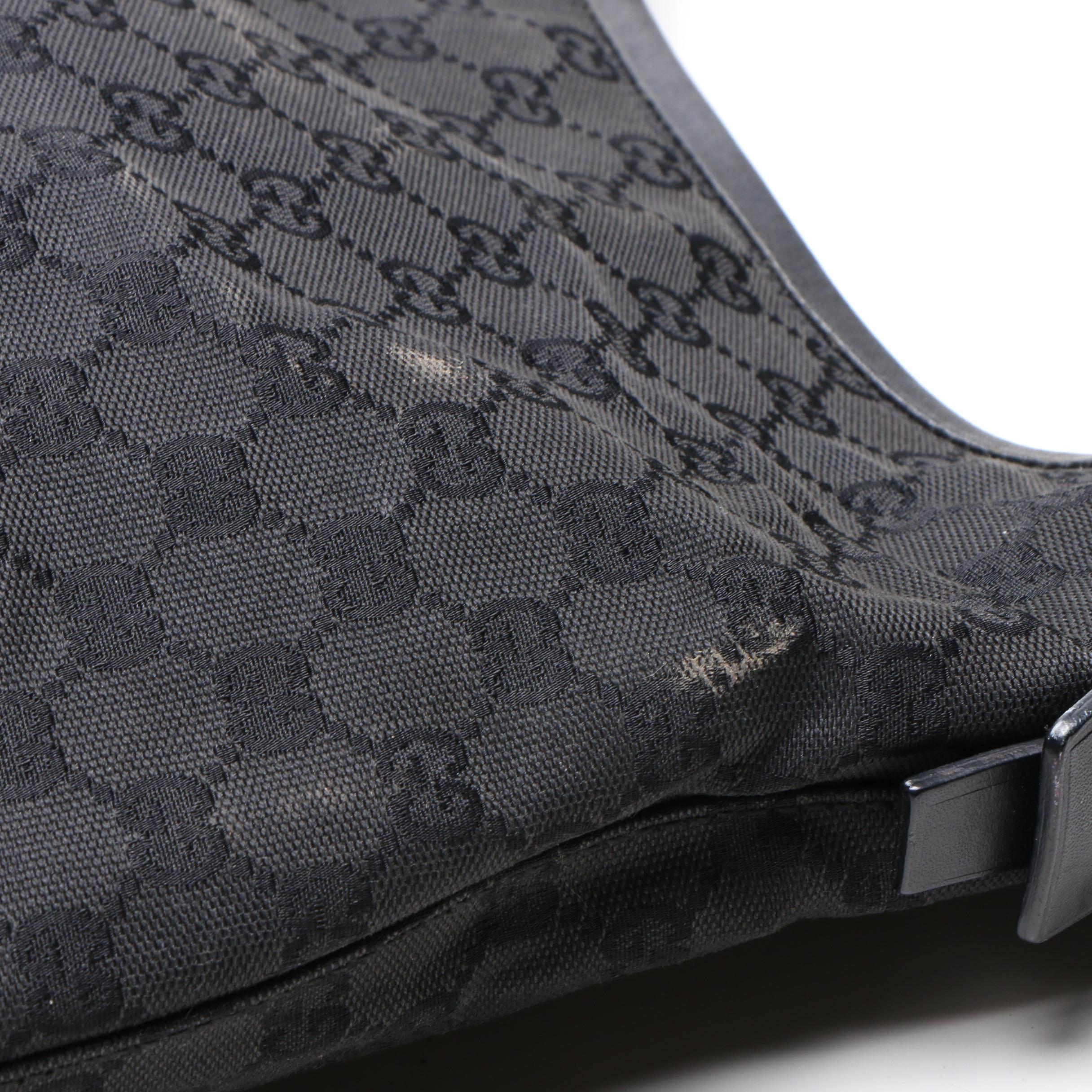 Gucci Black GG Canvas Hobo Shoulder Bag