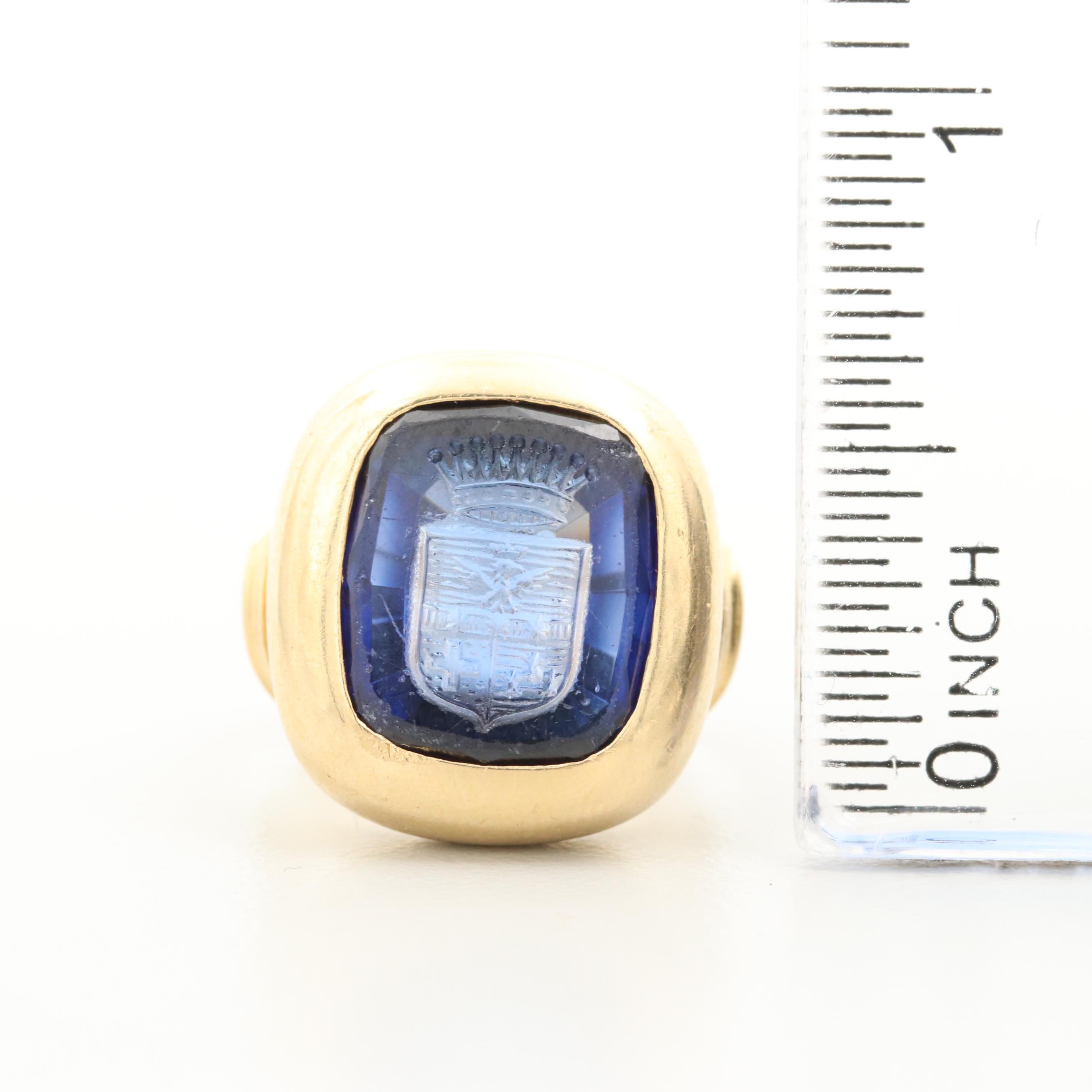 18K Yellow Gold Synthetic Sapphire Intaglio Ring