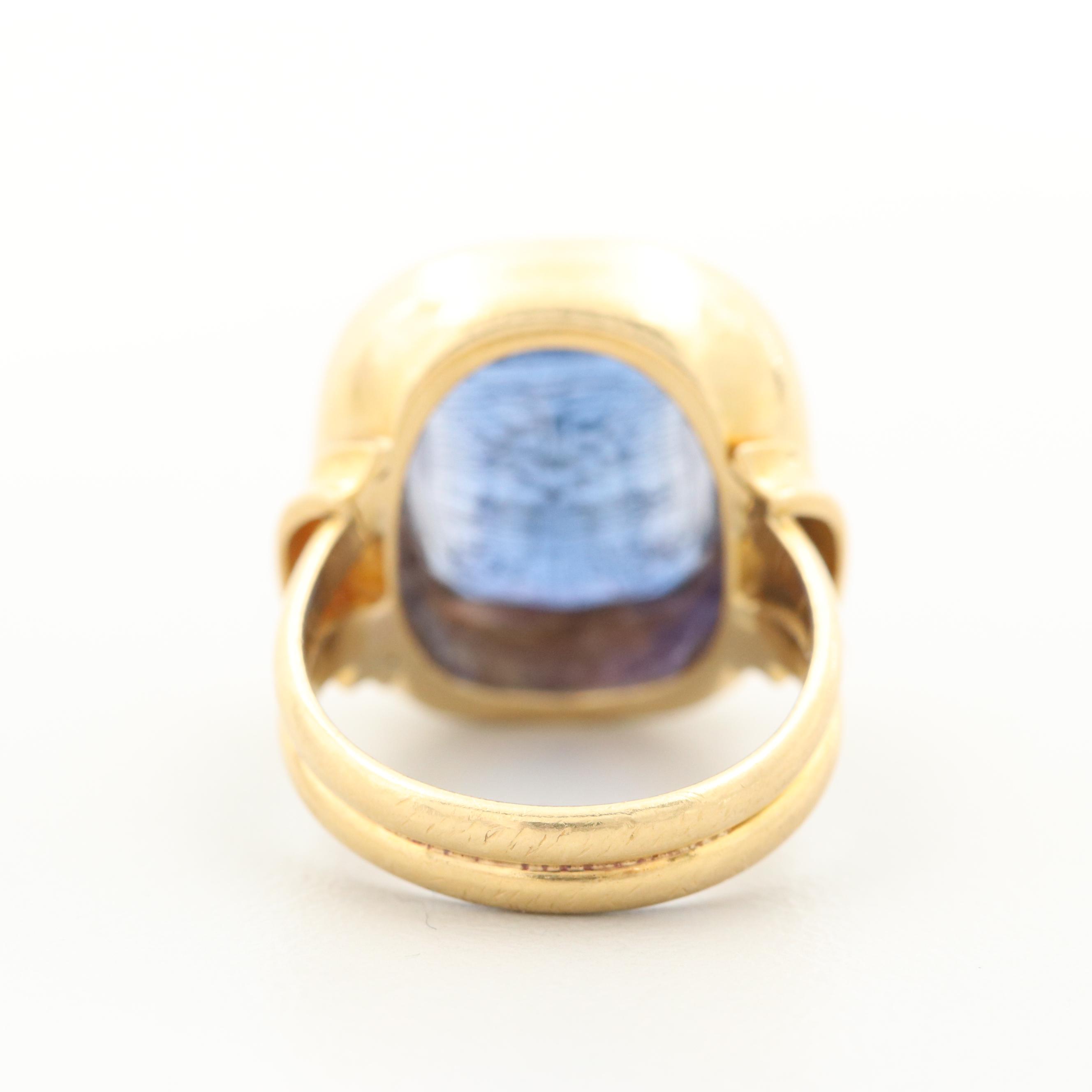 18K Yellow Gold Synthetic Sapphire Intaglio Ring