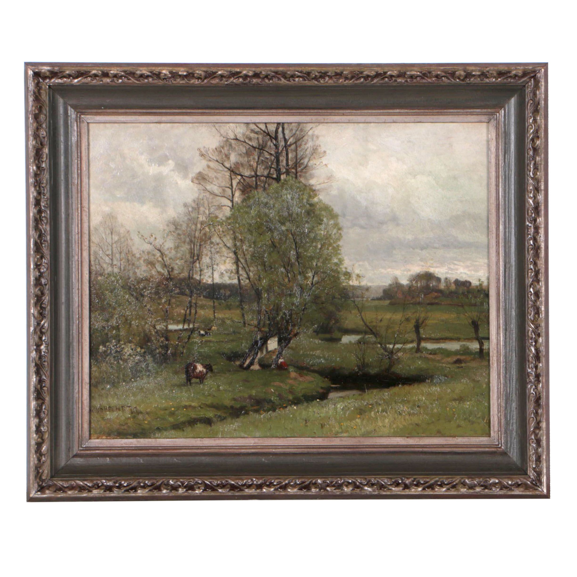 Henri Van Der Hecht Landscape Oil Painting, 1870