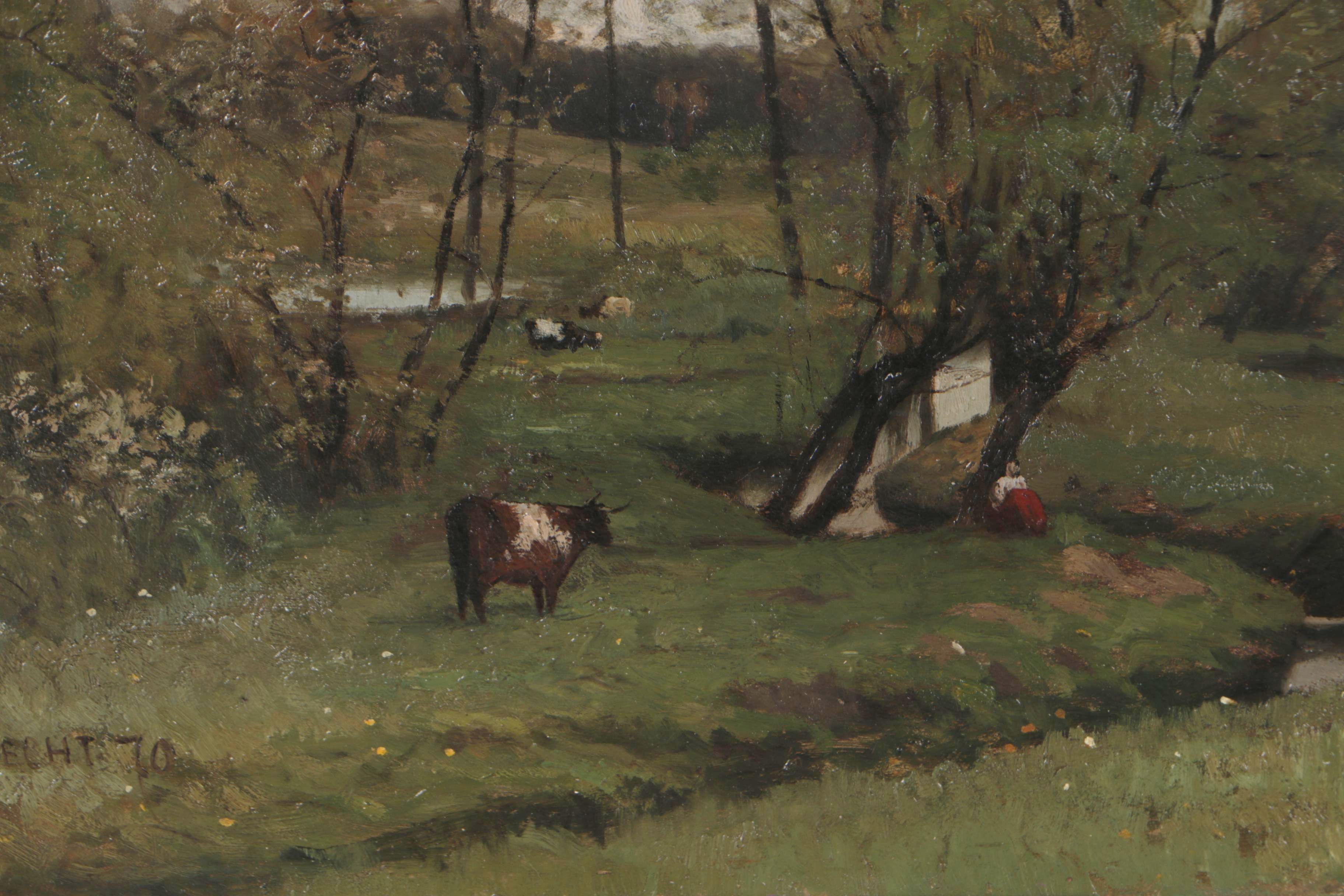 Henri Van Der Hecht Landscape Oil Painting, 1870
