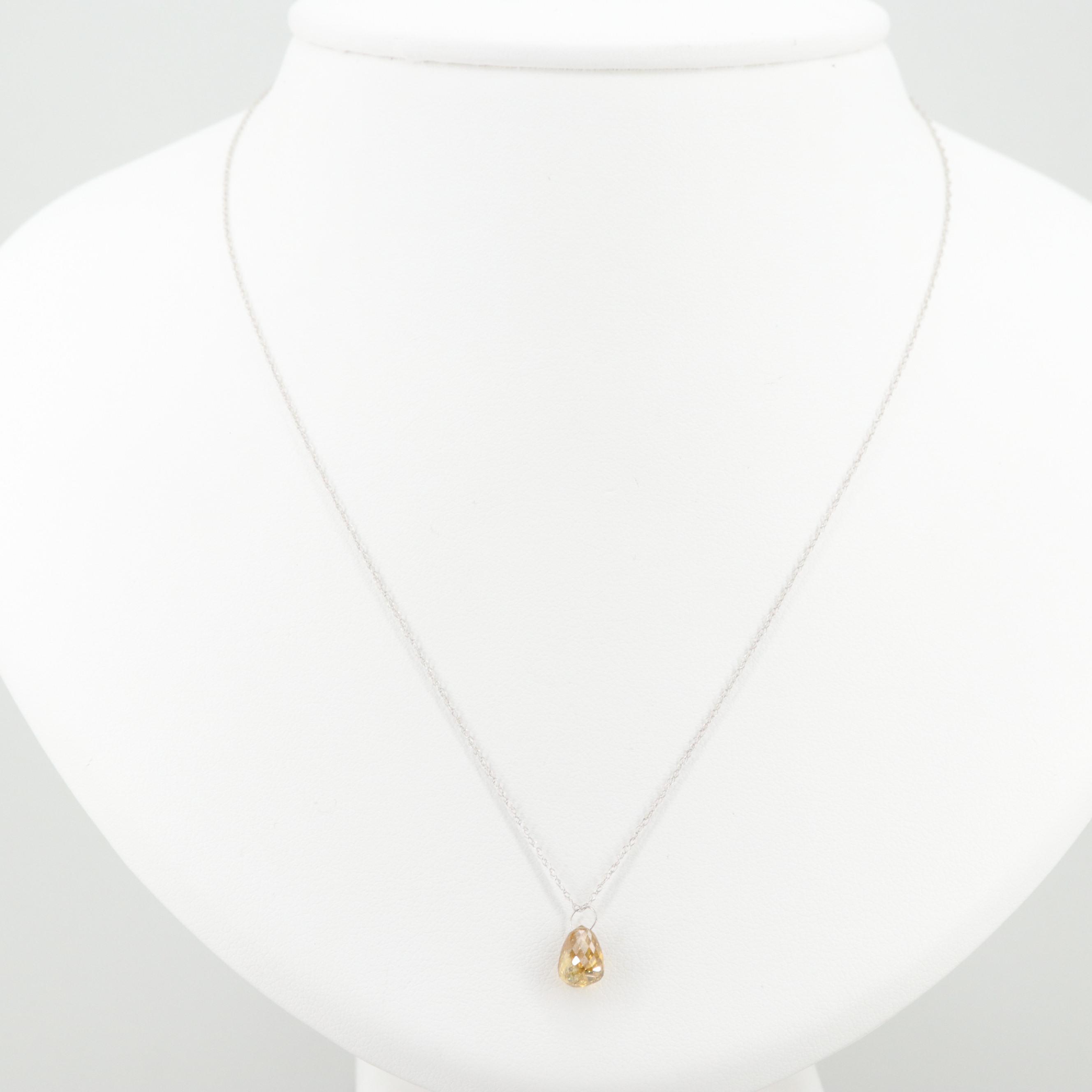 14K Gold 1.59 CT Fancy Deep Brownish Yellow Diamond Necklace with GIA Report