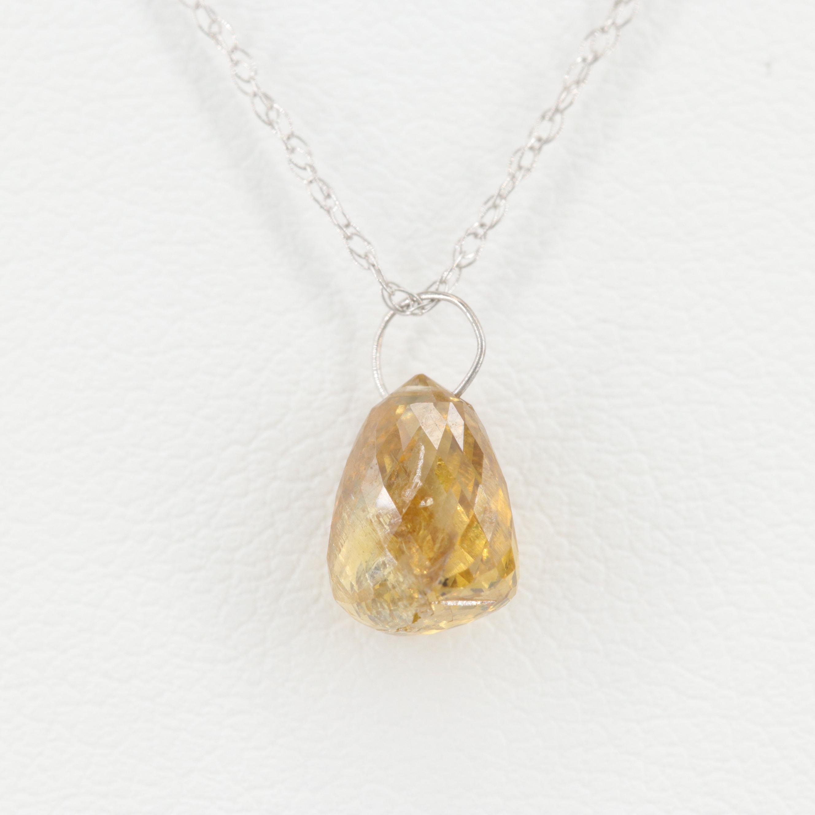 14K Gold 1.59 CT Fancy Deep Brownish Yellow Diamond Necklace with GIA Report