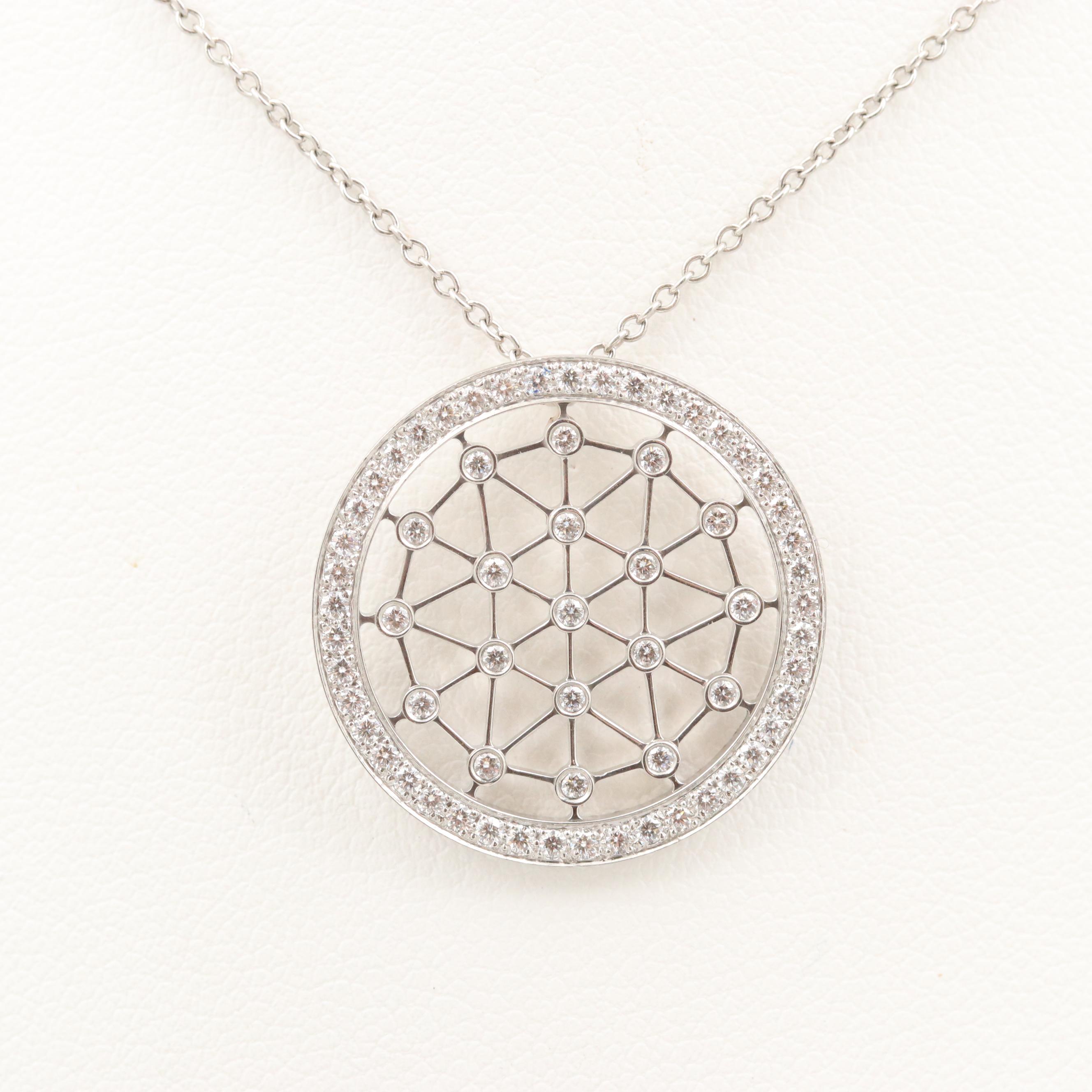 Tiffany & Co. "Voile" Collection Platinum Diamond Pendant Necklace with Pouch