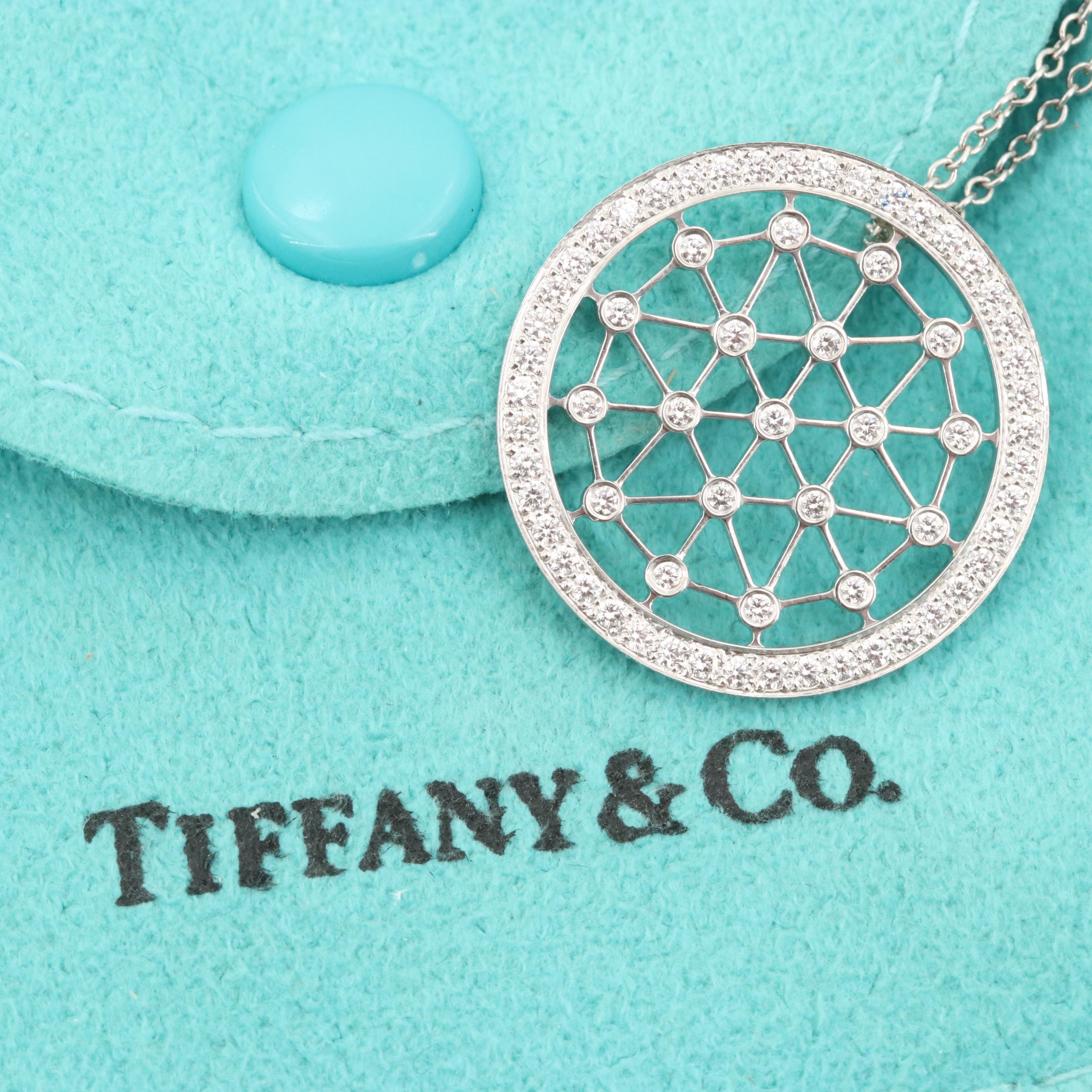 Tiffany & Co. "Voile" Collection Platinum Diamond Pendant Necklace with Pouch