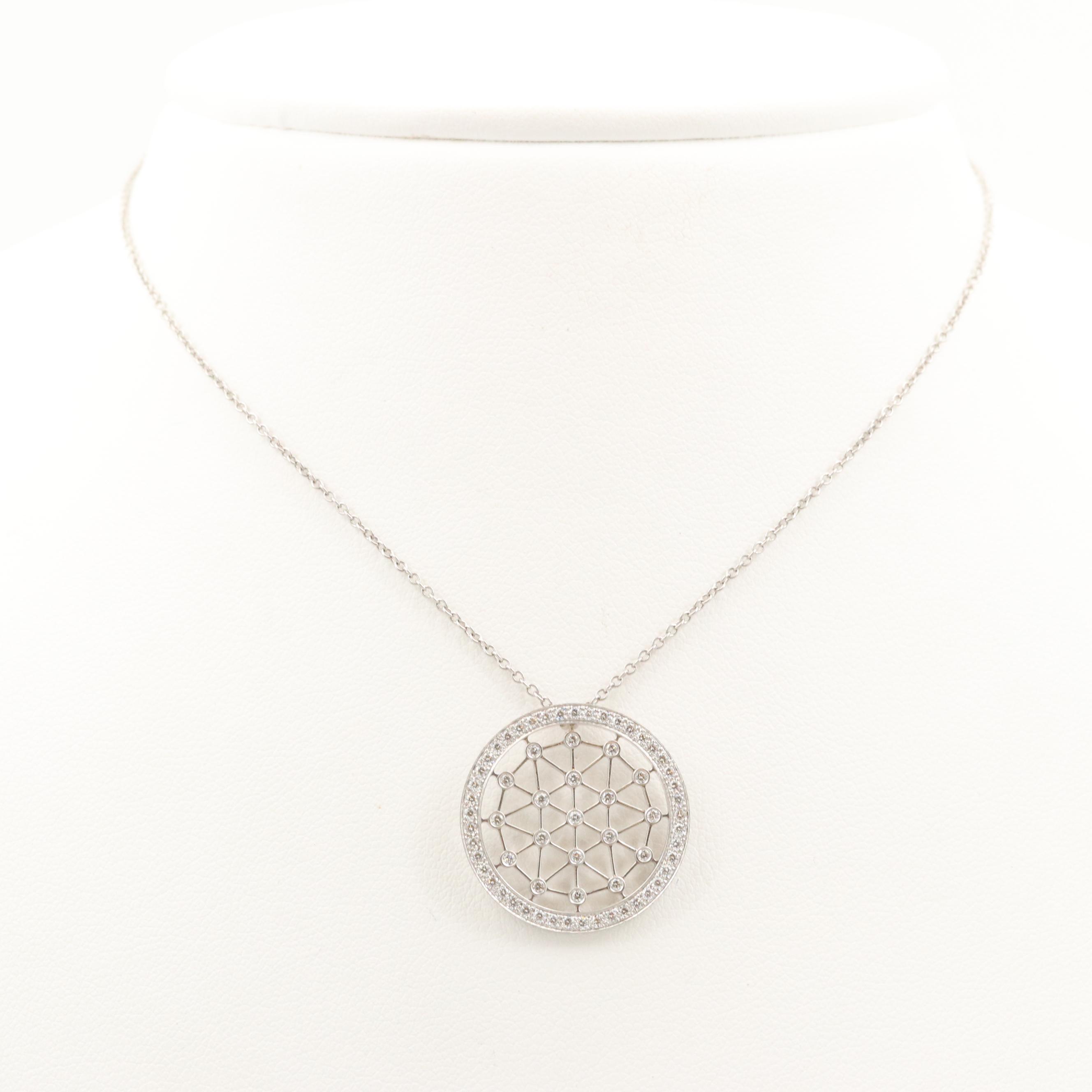 Tiffany & Co. "Voile" Collection Platinum Diamond Pendant Necklace with Pouch