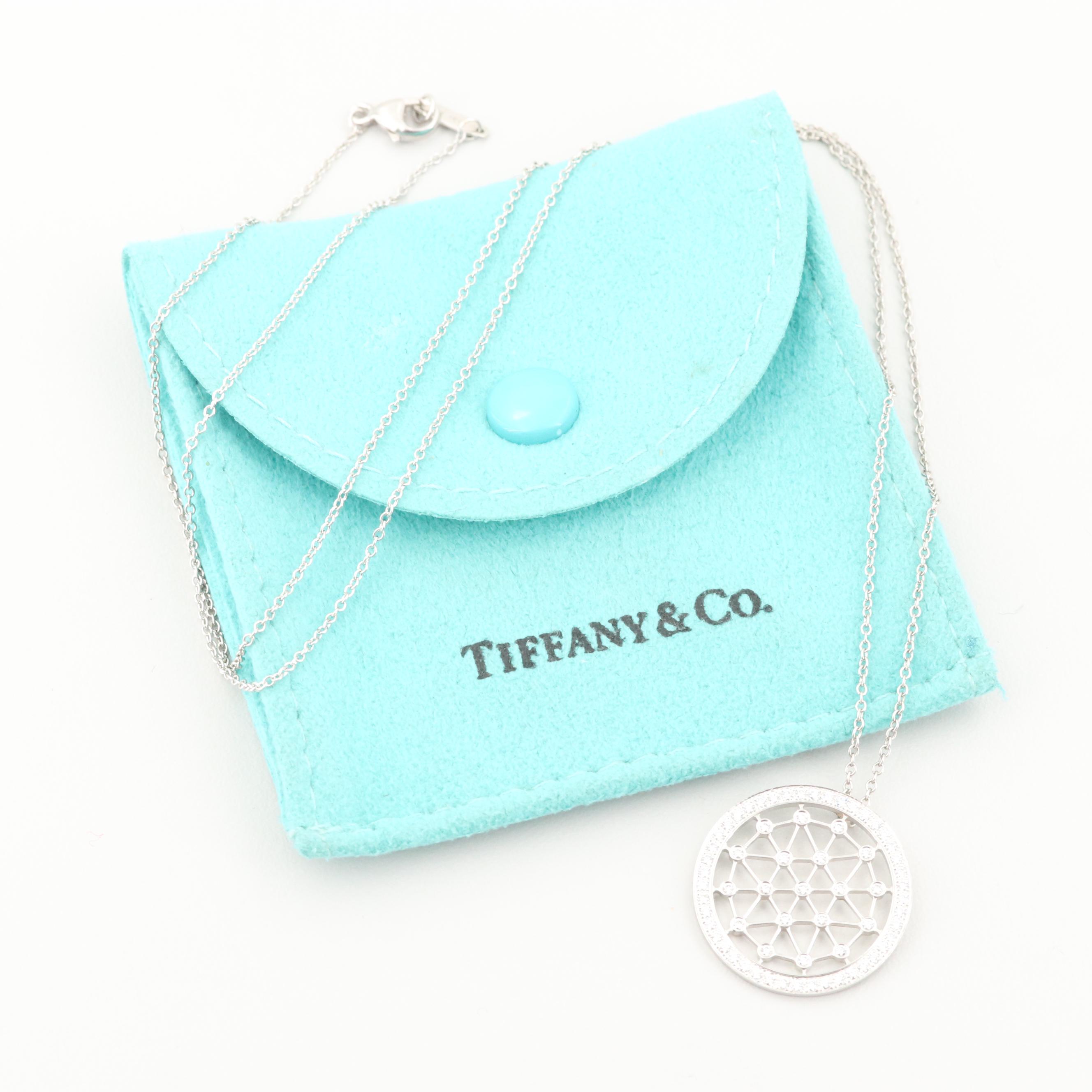 Tiffany & Co. "Voile" Collection Platinum Diamond Pendant Necklace with Pouch