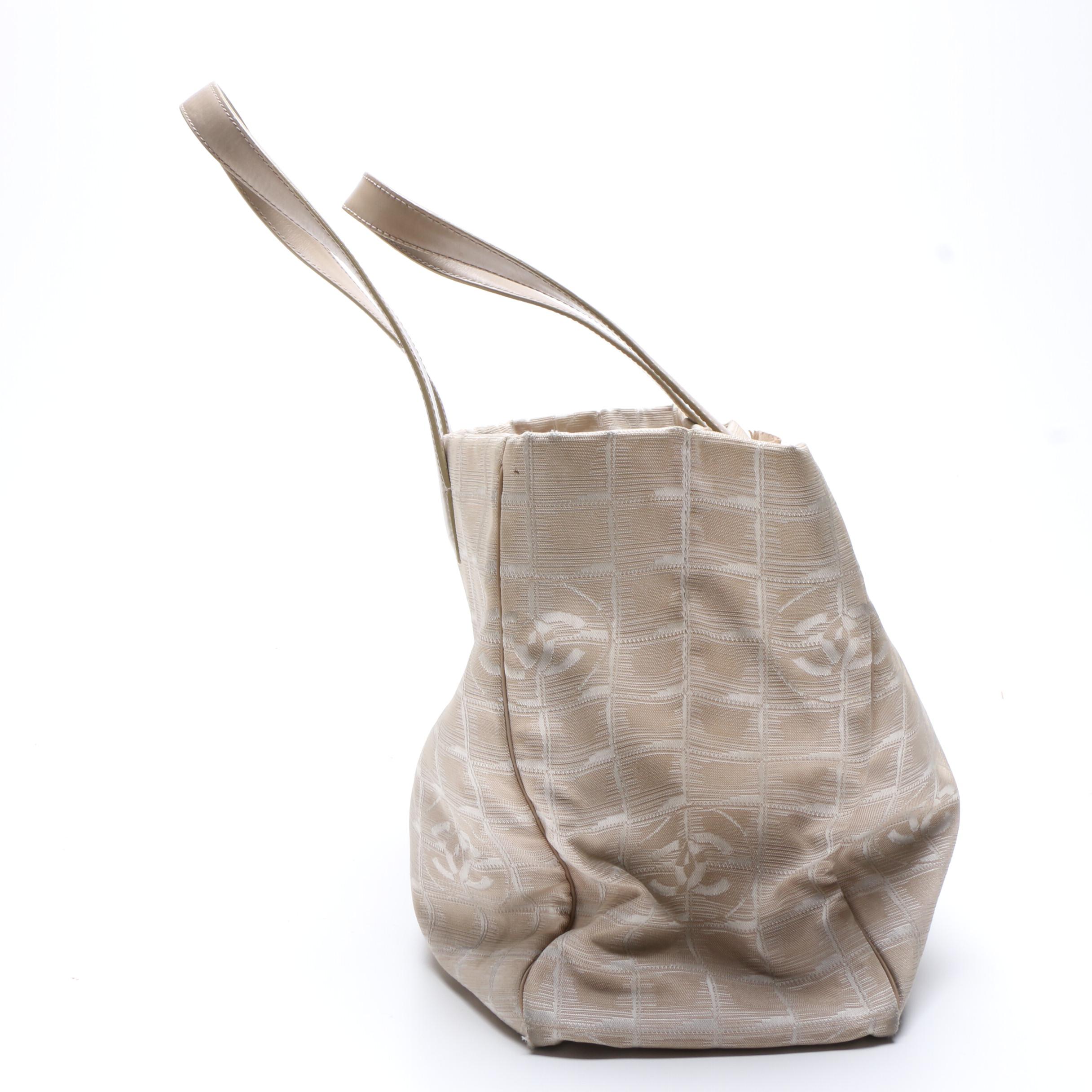 Chanel Beige Nylon New Travel Line Tote Bag with Leather Handles