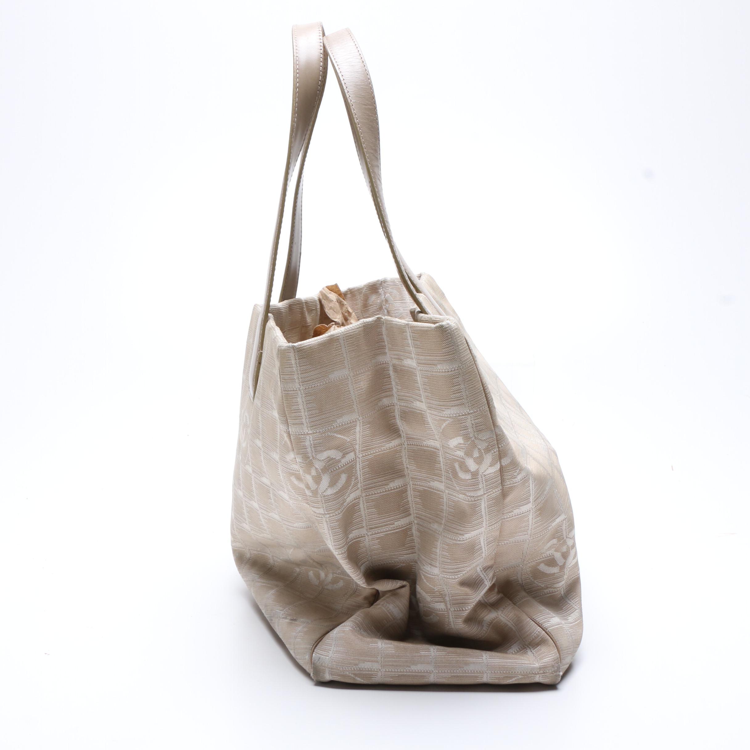 Chanel Beige Nylon New Travel Line Tote Bag with Leather Handles