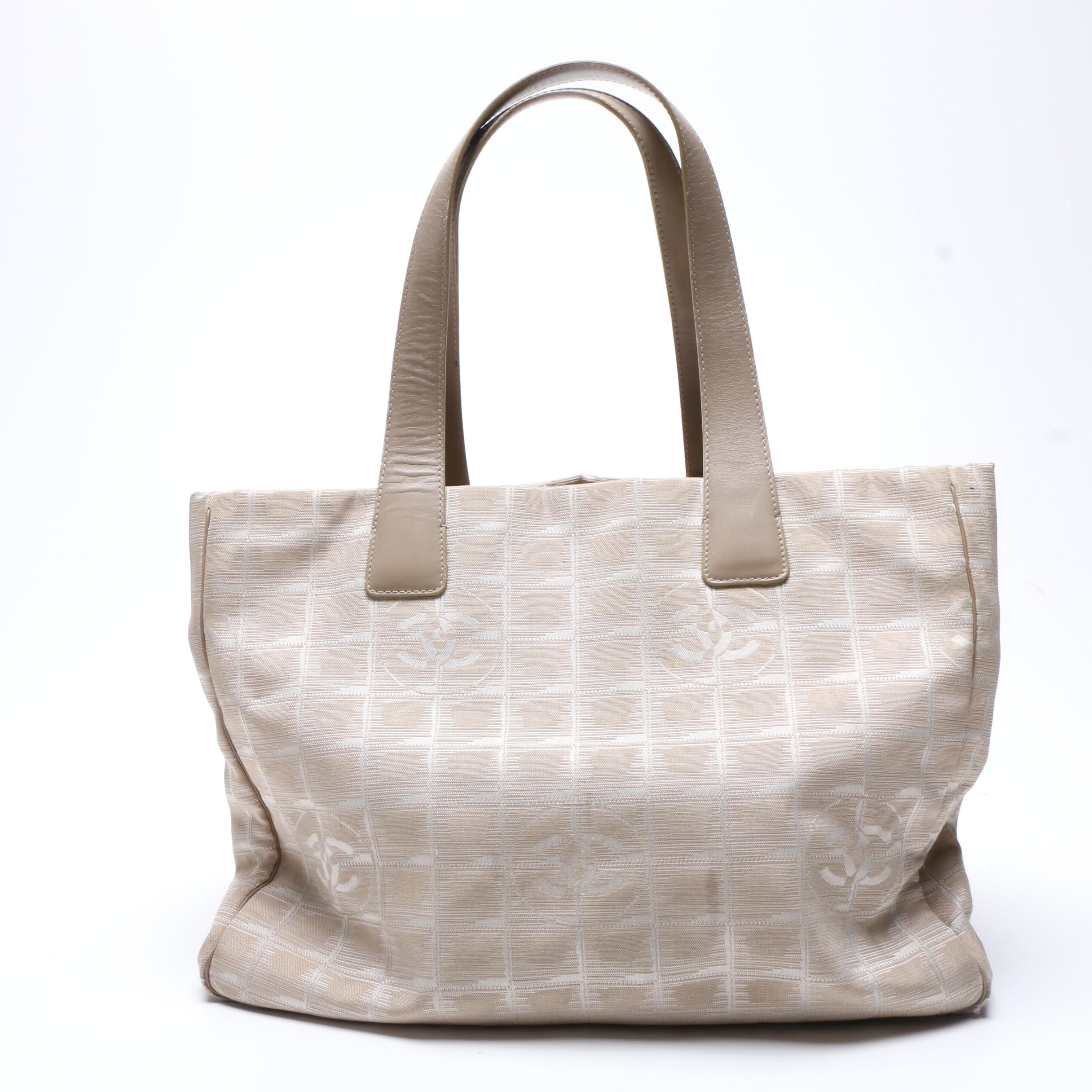 Chanel Beige Nylon New Travel Line Tote Bag with Leather Handles