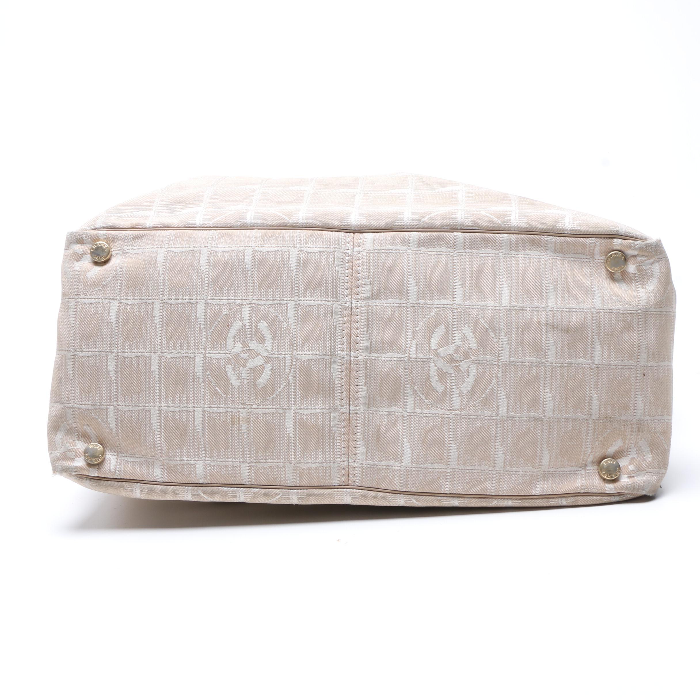 Chanel Beige Nylon New Travel Line Tote Bag with Leather Handles