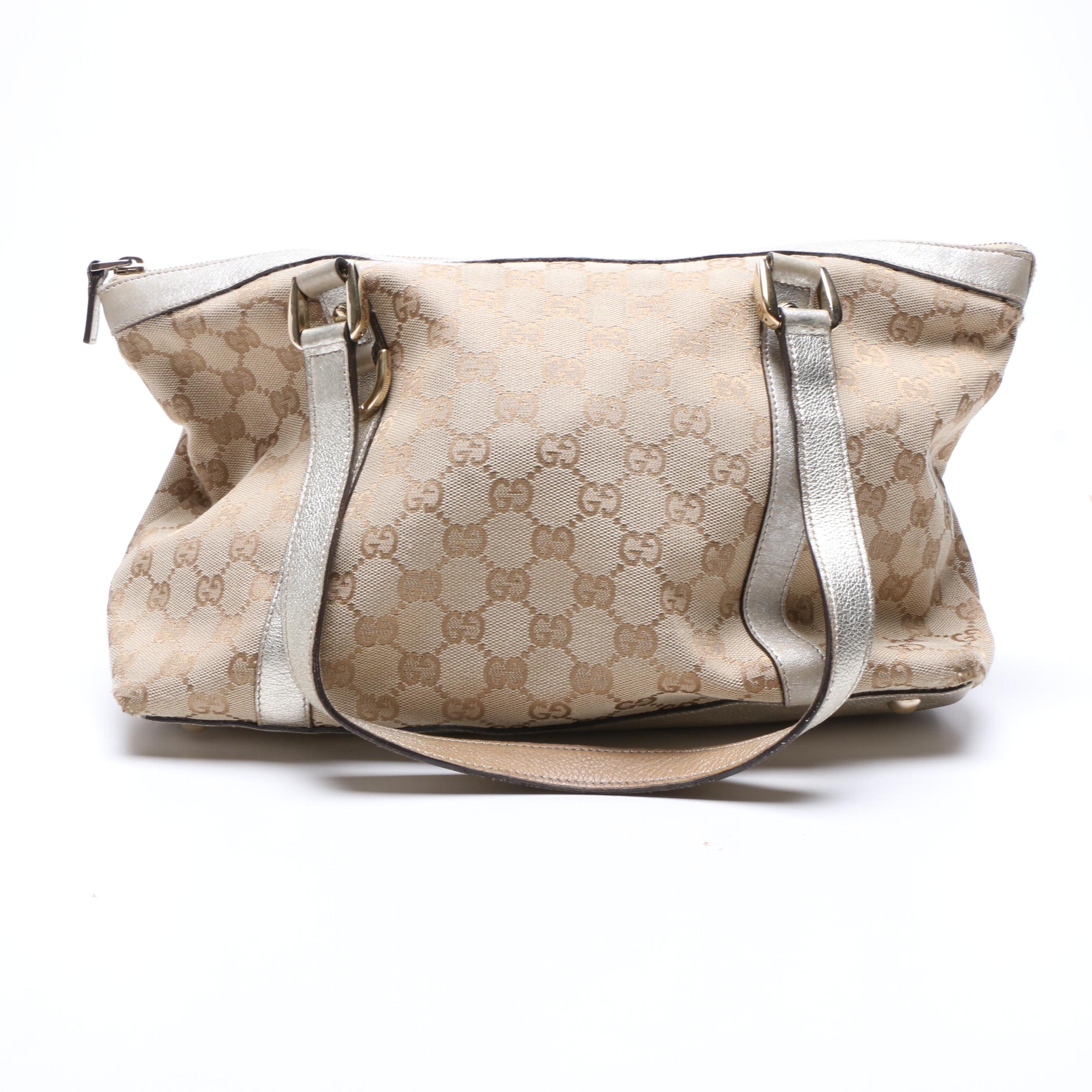 Gucci GG Supreme Canvas Tote with Metallic Gold Leather Trim