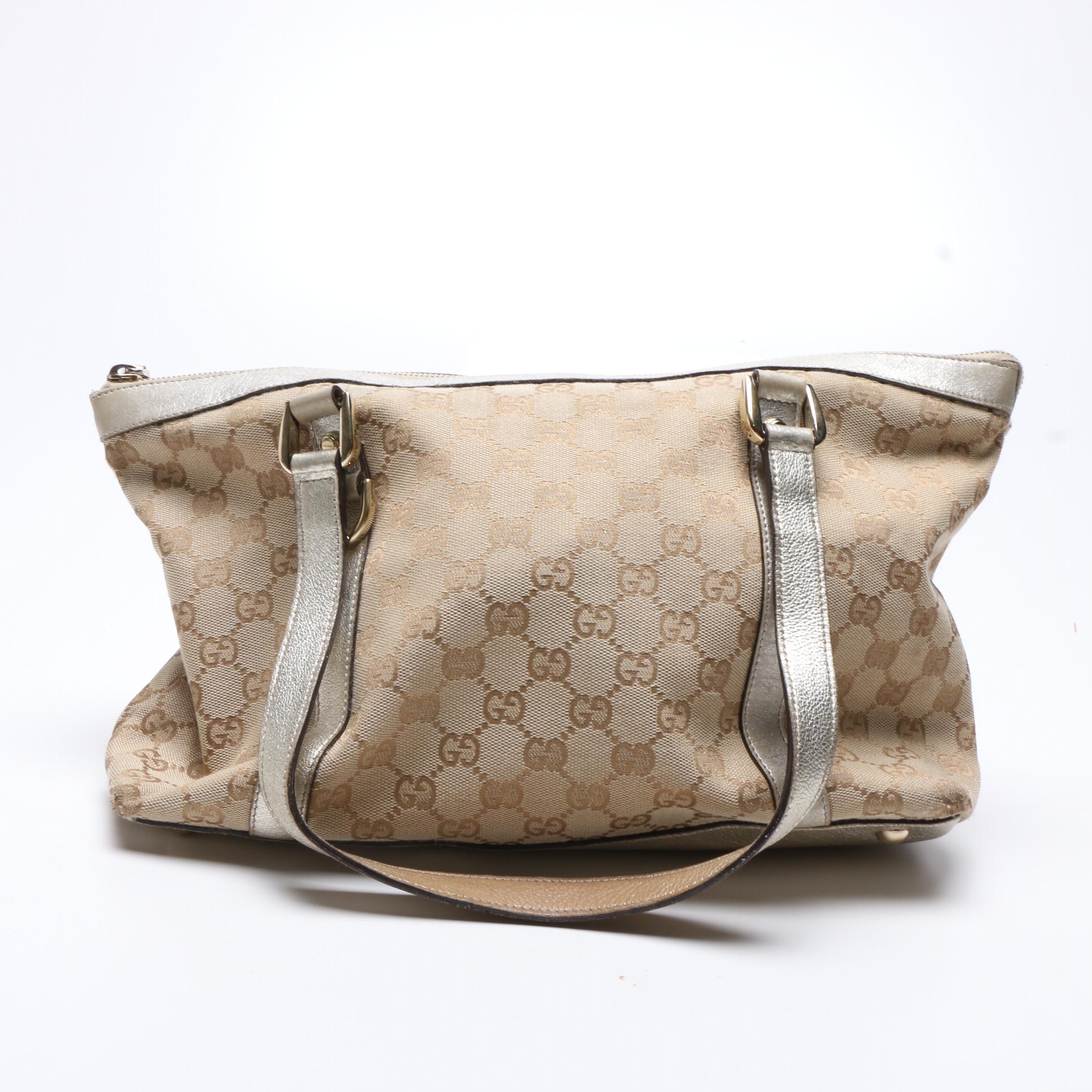 Gucci GG Supreme Canvas Tote with Metallic Gold Leather Trim