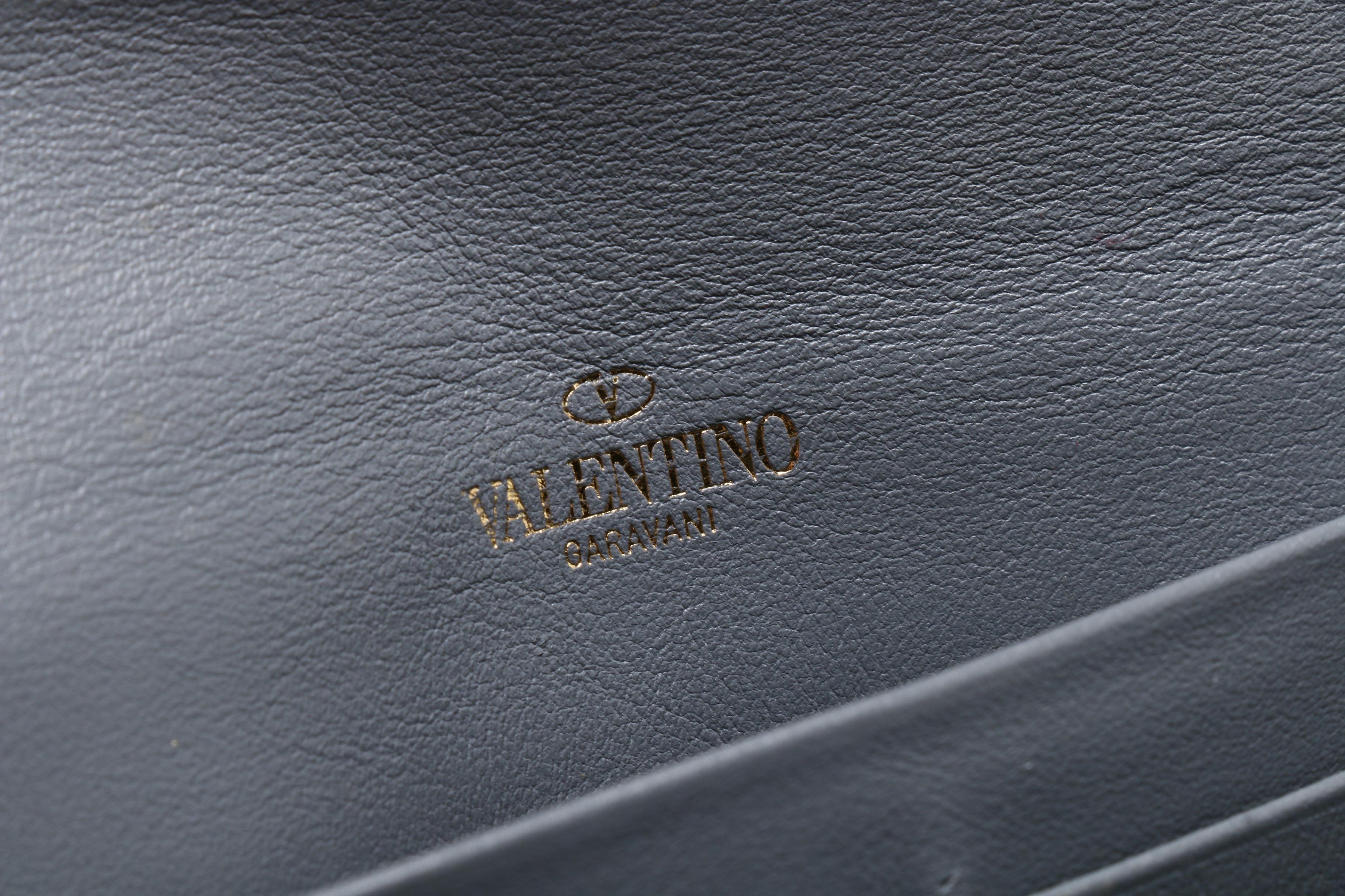 Valentino Garavani Gray Leather Rockstud Wallet on Chain Strap and Flower Belt