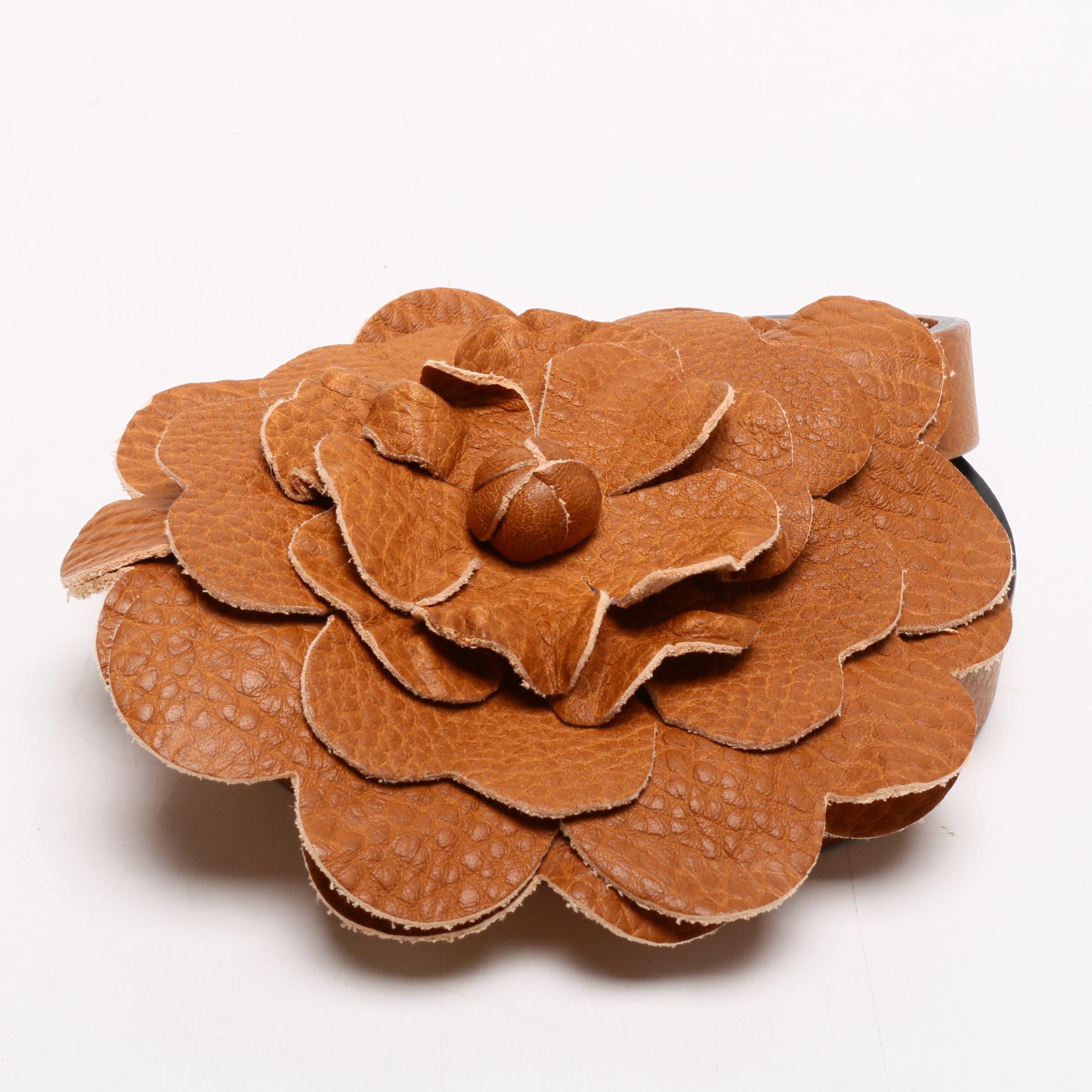 Valentino Garavani Gray Leather Rockstud Wallet on Chain Strap and Flower Belt