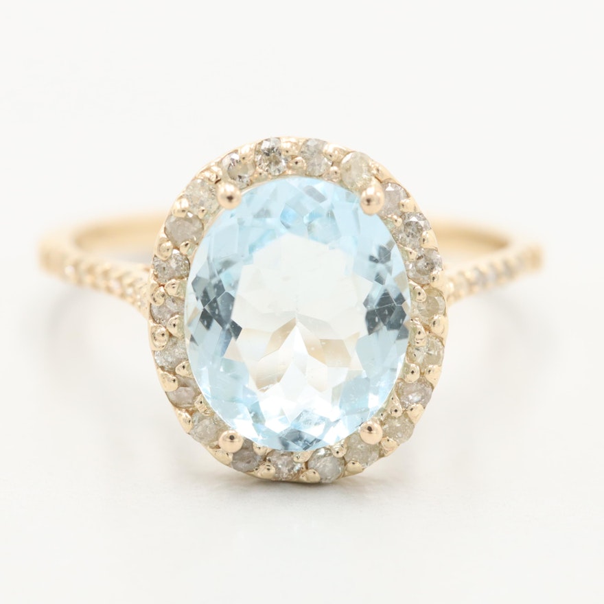 14K Yellow Gold 1.99 CT Aquamarine and Diamond Ring