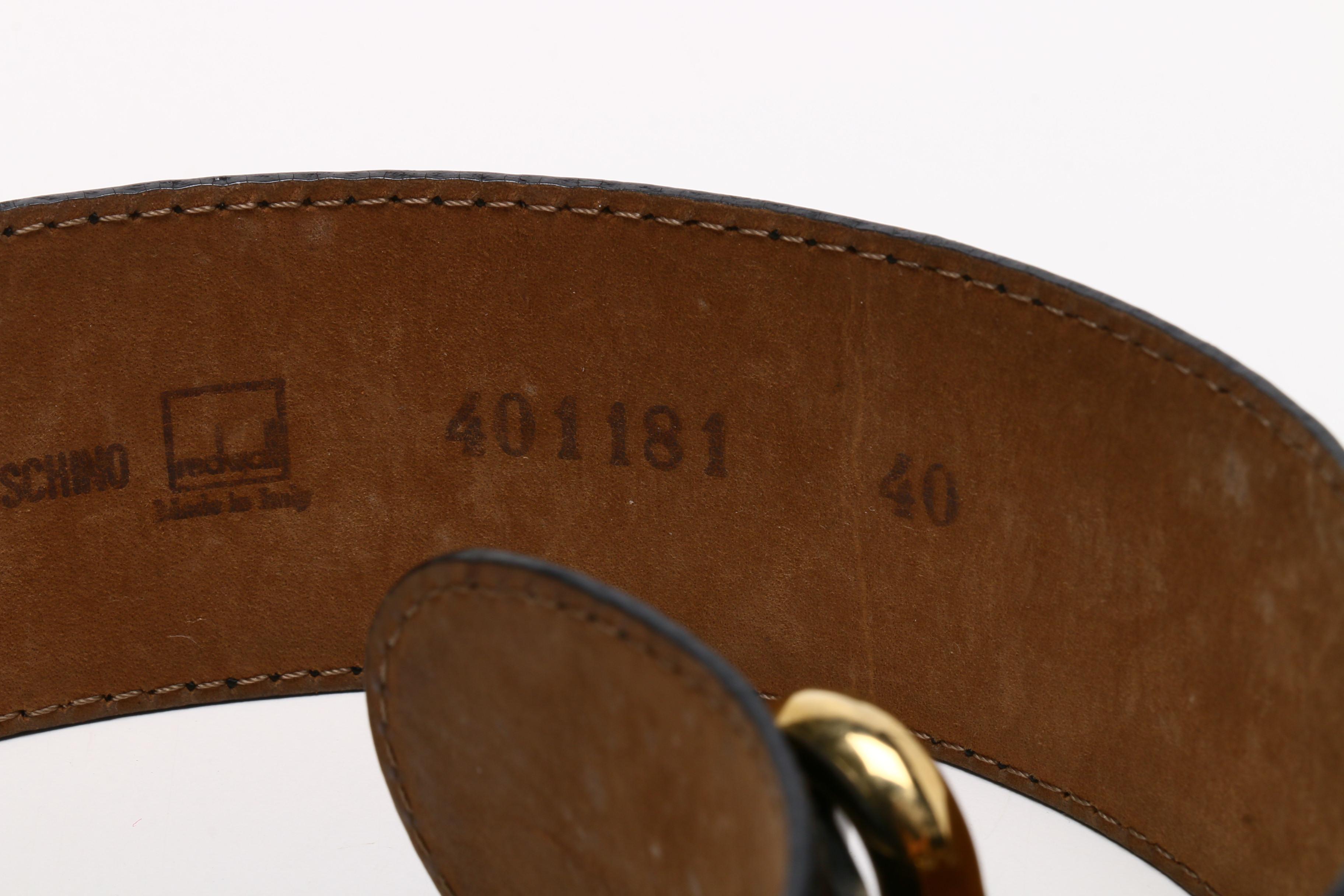 Moschino Black Leather Belt with Gold Tone Heart Buckle