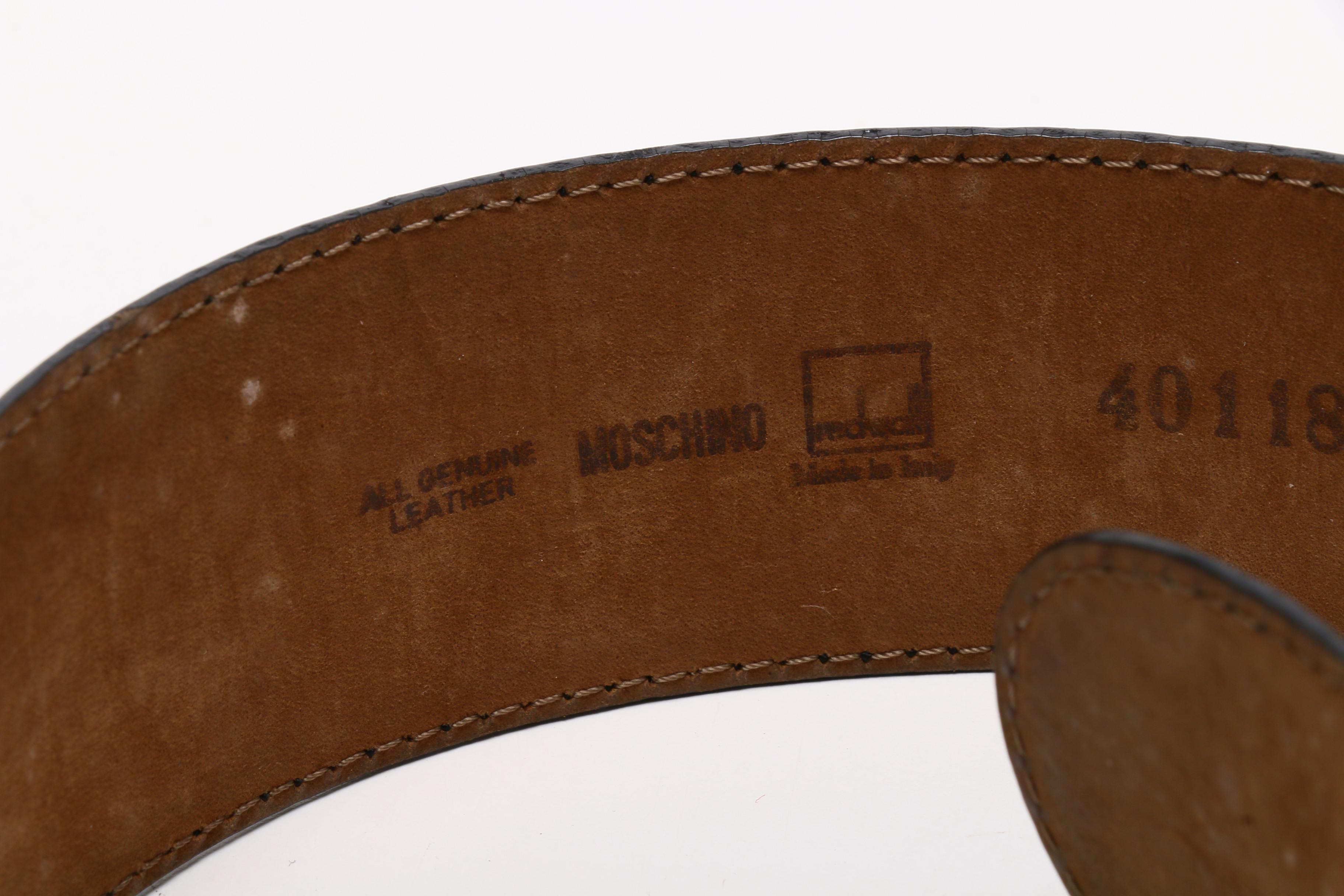 Moschino Black Leather Belt with Gold Tone Heart Buckle