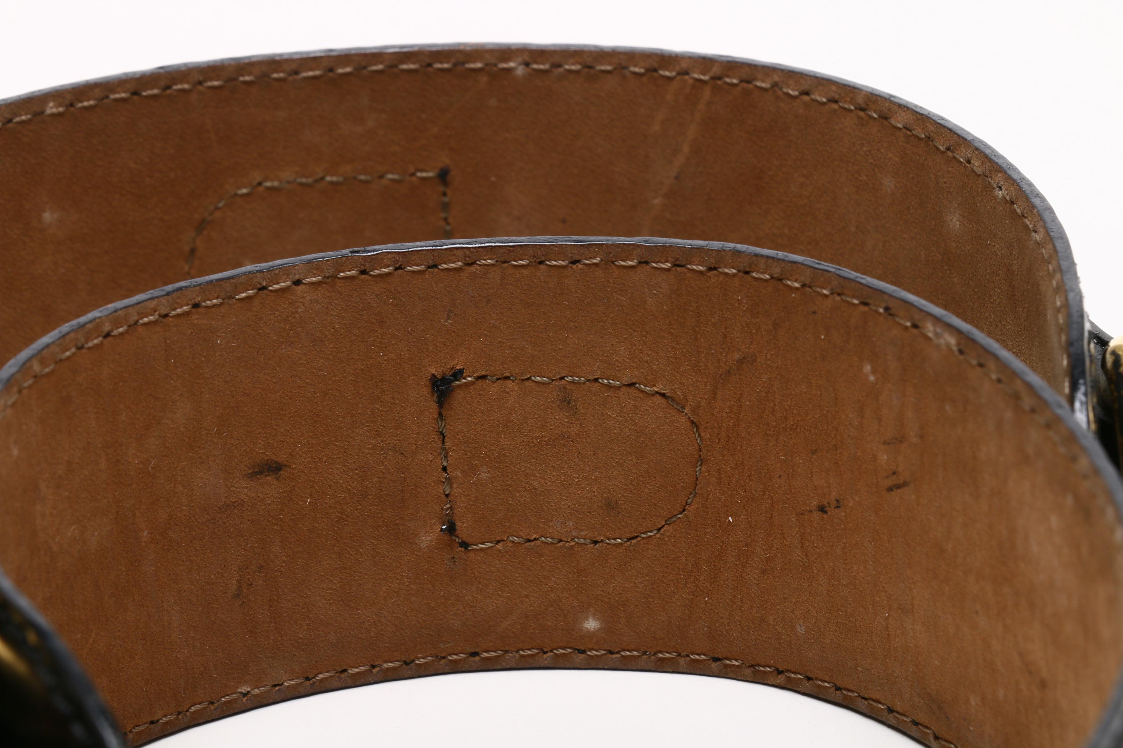 Moschino Black Leather Belt with Gold Tone Heart Buckle
