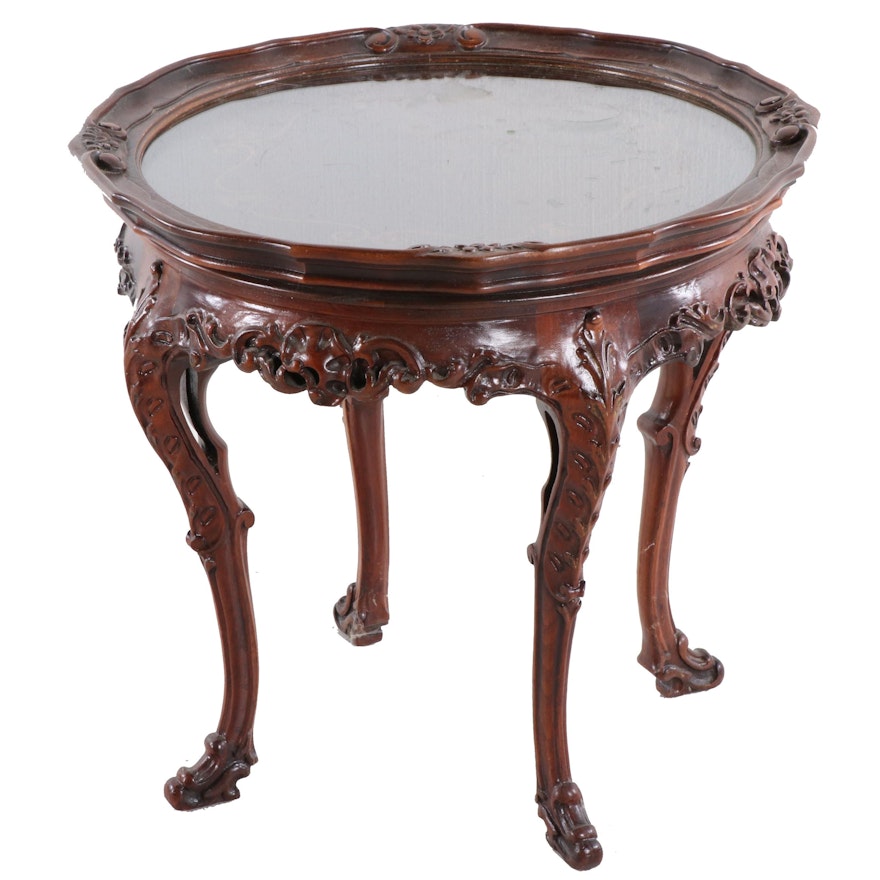 Italian Rococo Style Carved Wood and Marquetry Tray Top Table, Mid-20th Century