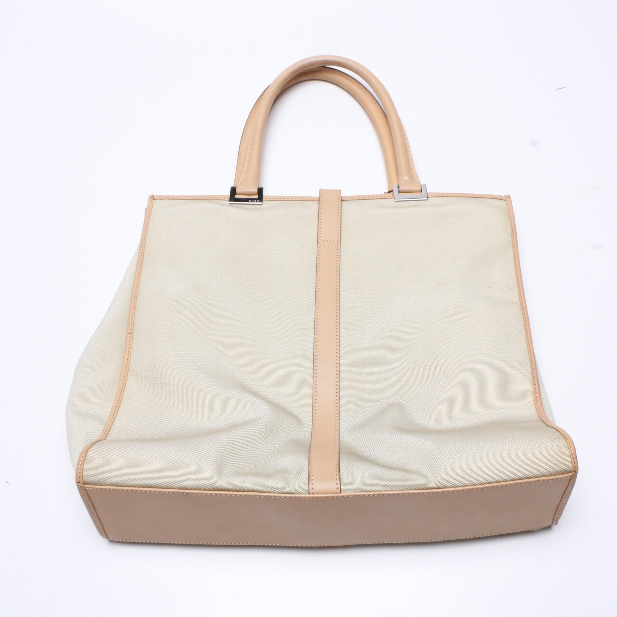 Gucci Beige Nylon and Leather Tote Bag