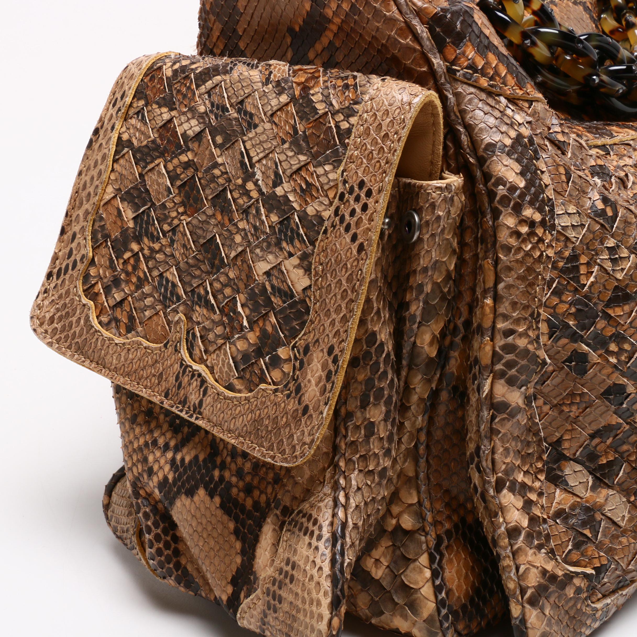 Bottega Veneta Intrecciato Python Skin Bag with Tortoiseshell Style Chain Strap