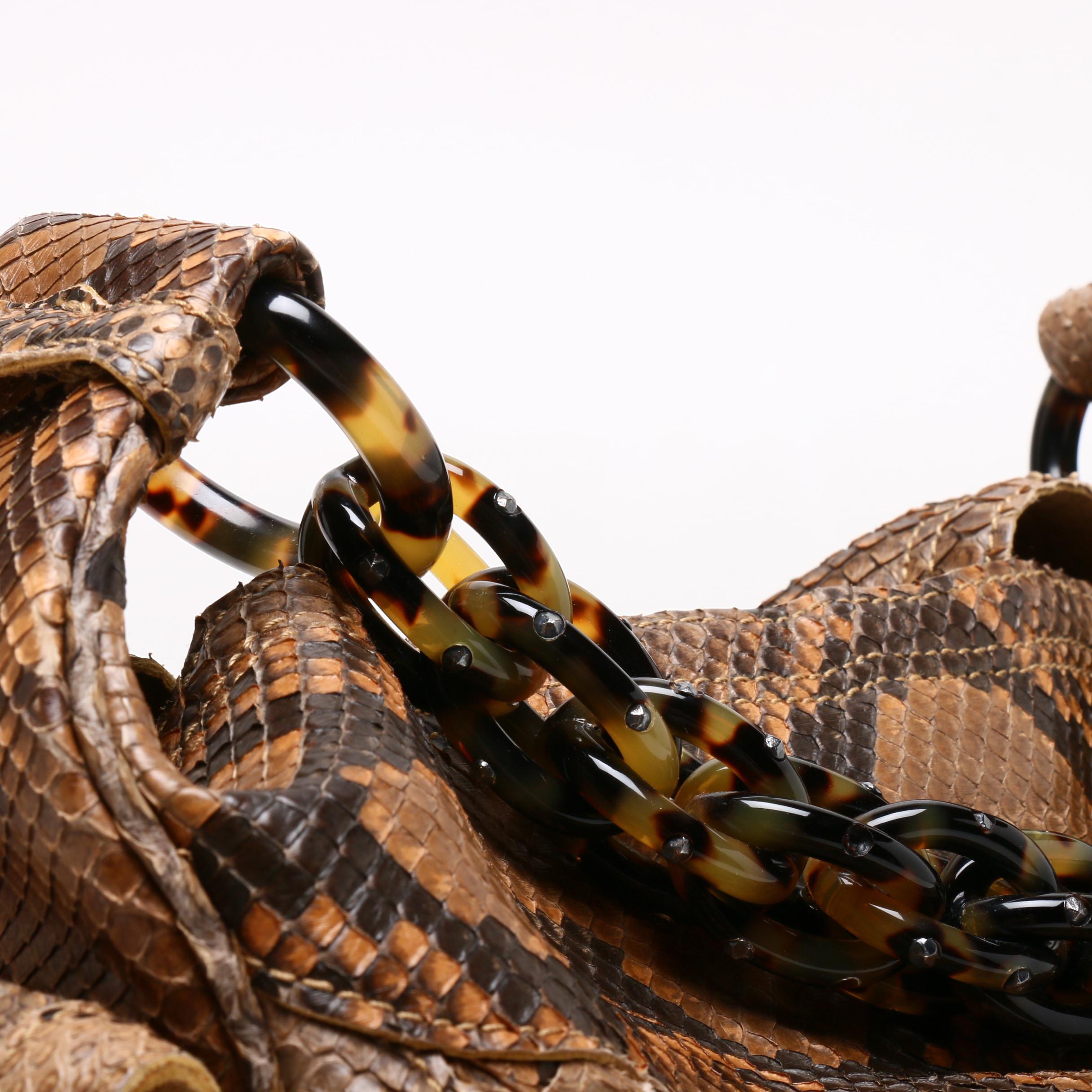 Bottega Veneta Intrecciato Python Skin Bag with Tortoiseshell Style Chain Strap