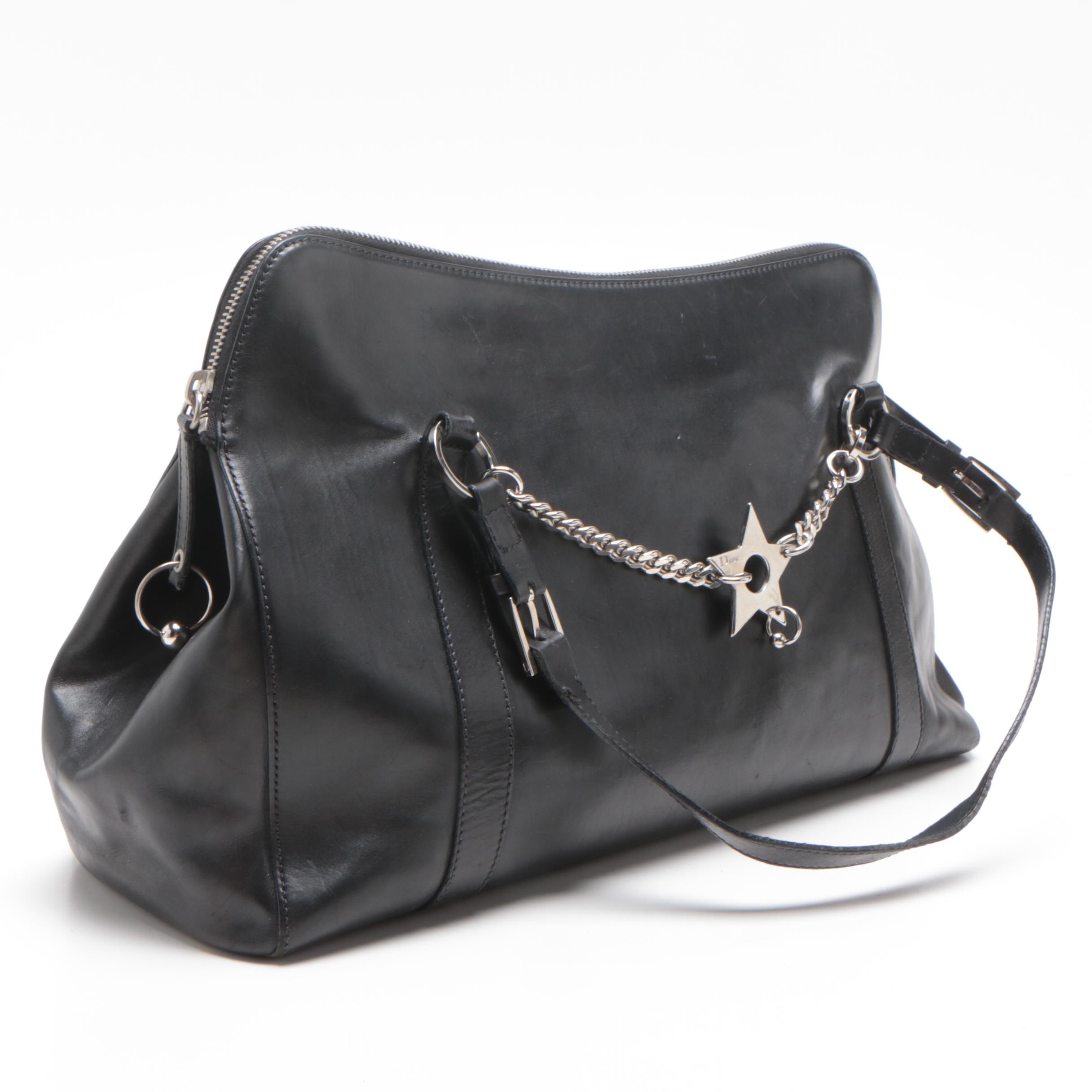 Christian Dior Paris Black Leather Piercing Handbag