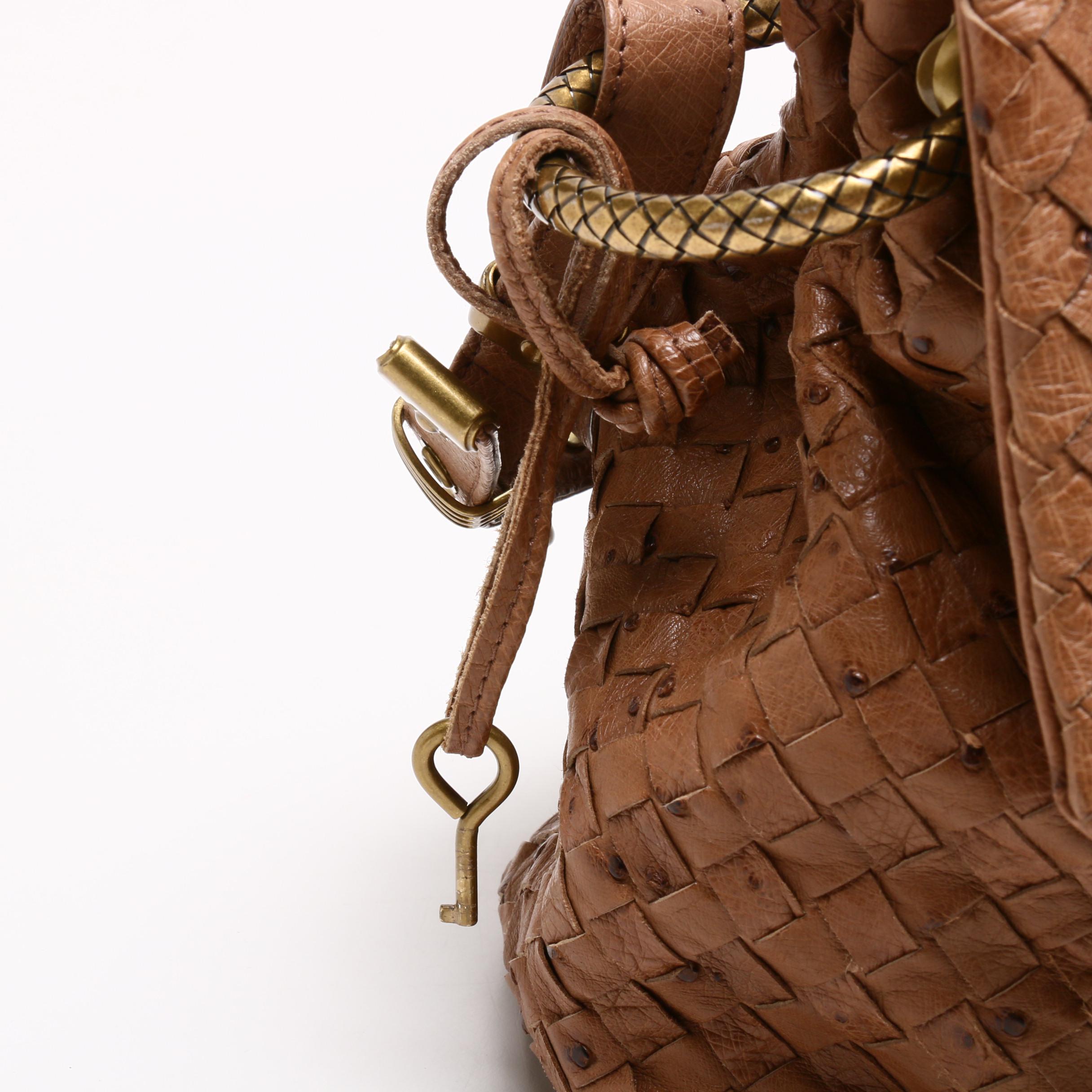 Bottega Veneta Intrecciato Ostrich Leather Satchel
