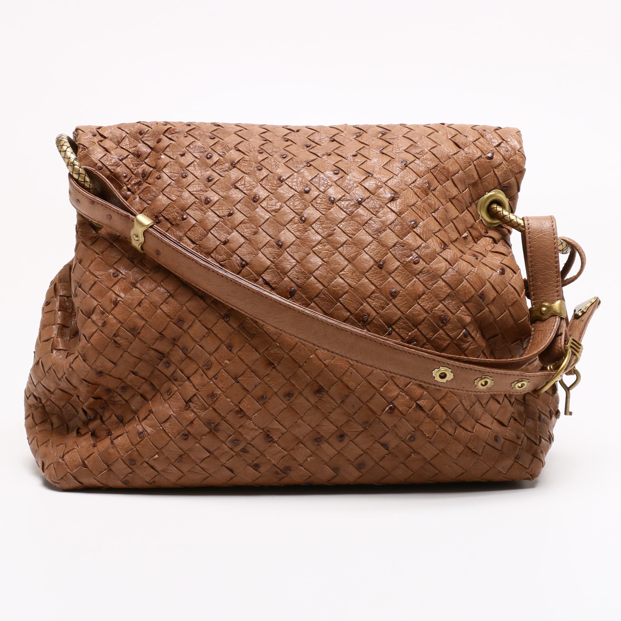 Bottega Veneta Intrecciato Ostrich Leather Satchel