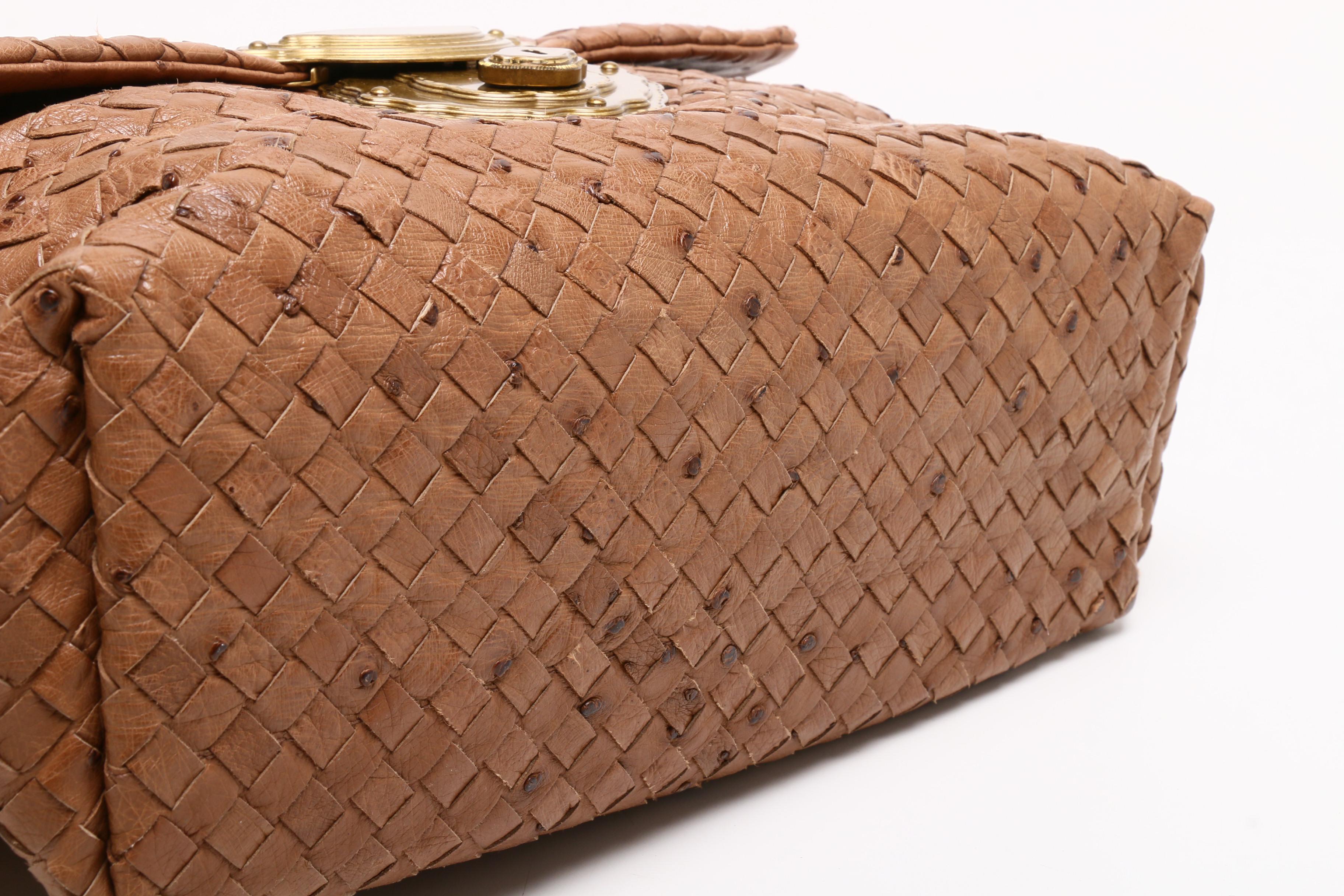 Bottega Veneta Intrecciato Ostrich Leather Satchel