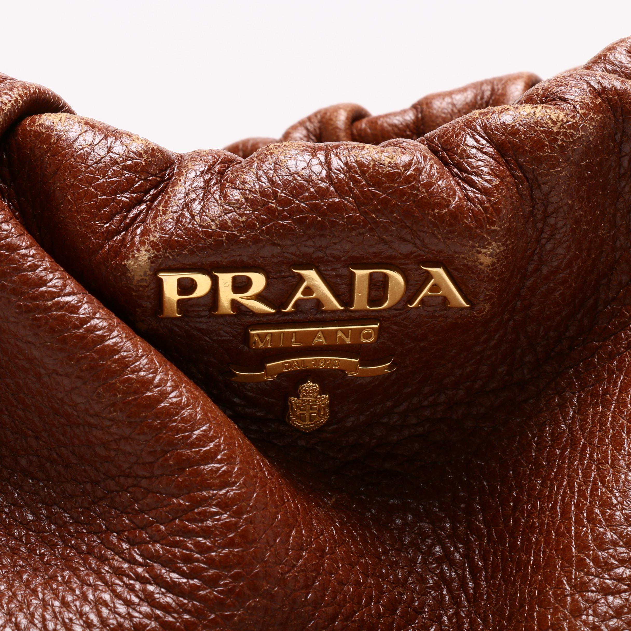 Prada Brown Vitello Daino Leather Hobo Bag