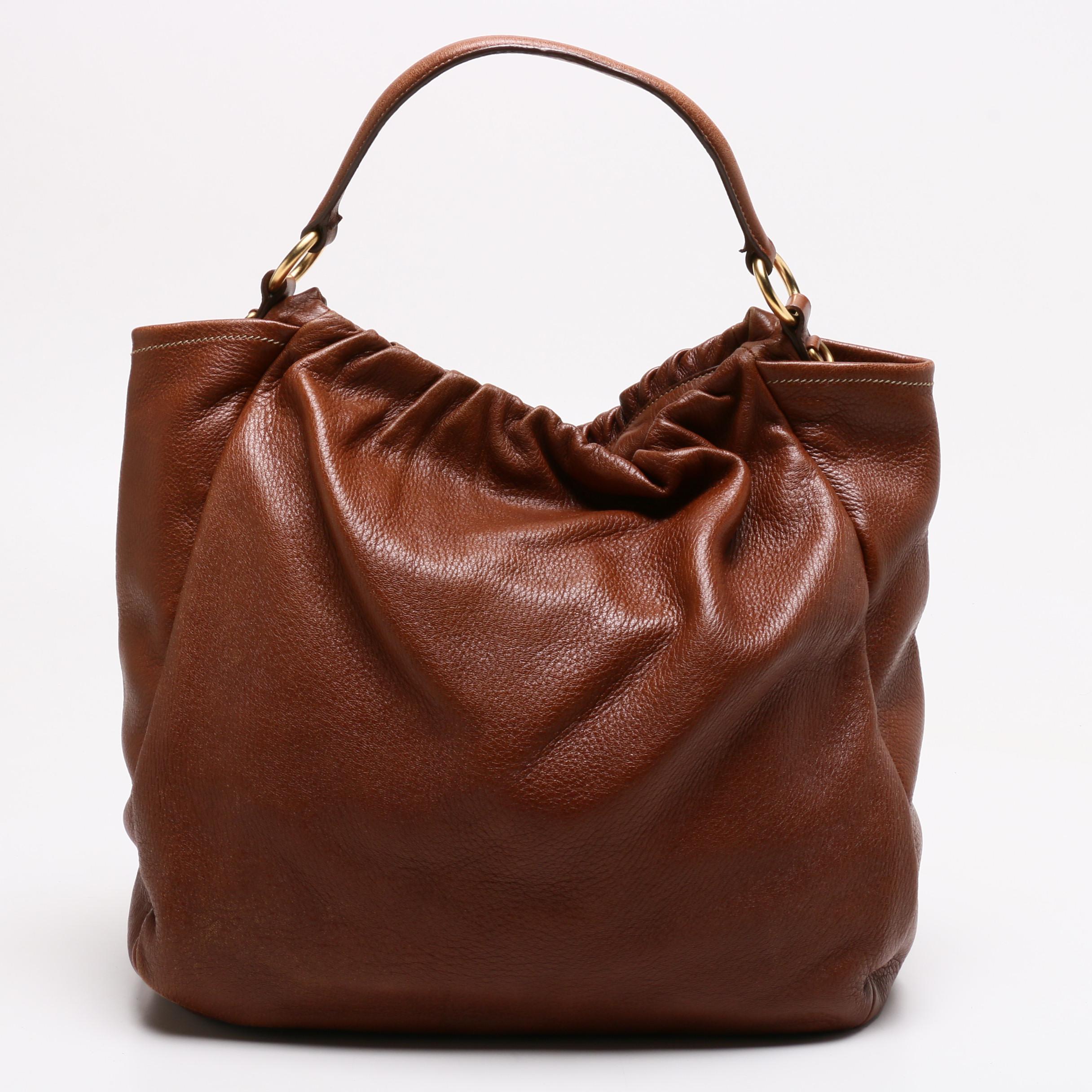 Prada Brown Vitello Daino Leather Hobo Bag
