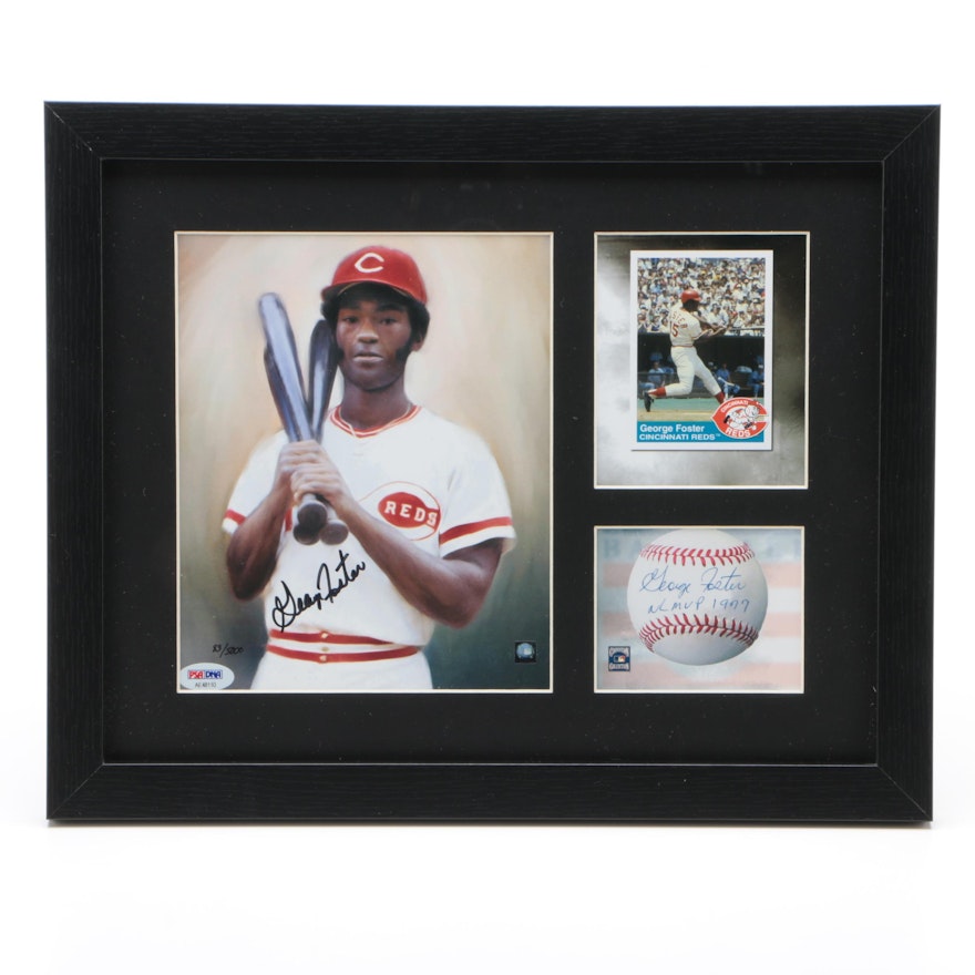 George Foster Framed Autographed Toon Art Lithograph Reds Limited PSA