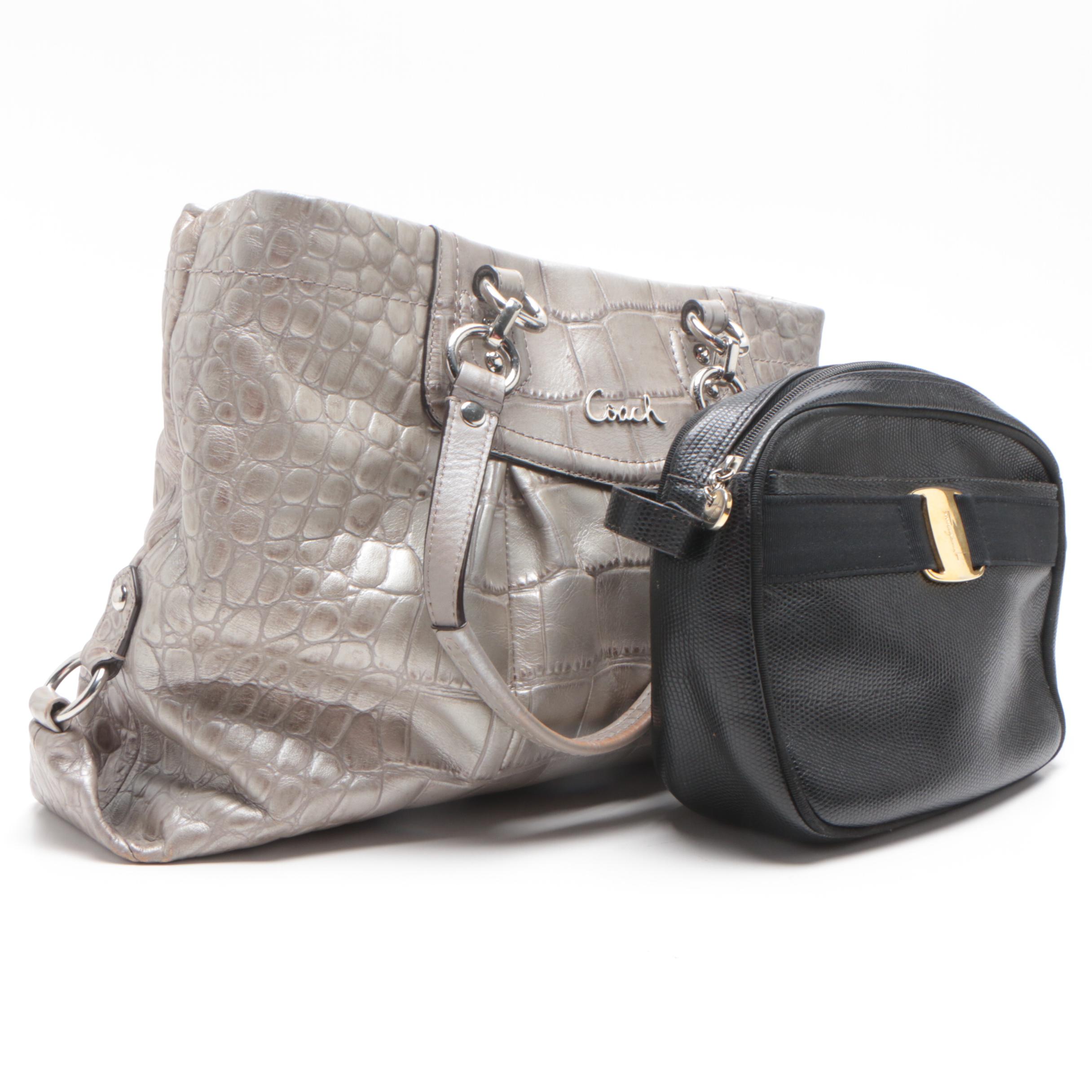 Salvatore Ferragamo Black Leather Valla Shoulder Bag and Coach Ashley Tote Bag